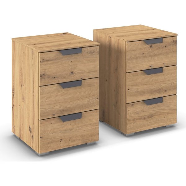 rauch Nachtkommode Nachttisch Nachtkonsole COSTA Set mit farblich passenden Metallgriffen (2 St., in 2 Griff-Farben, Breite je 40 cm), je drei geräumige Schubla