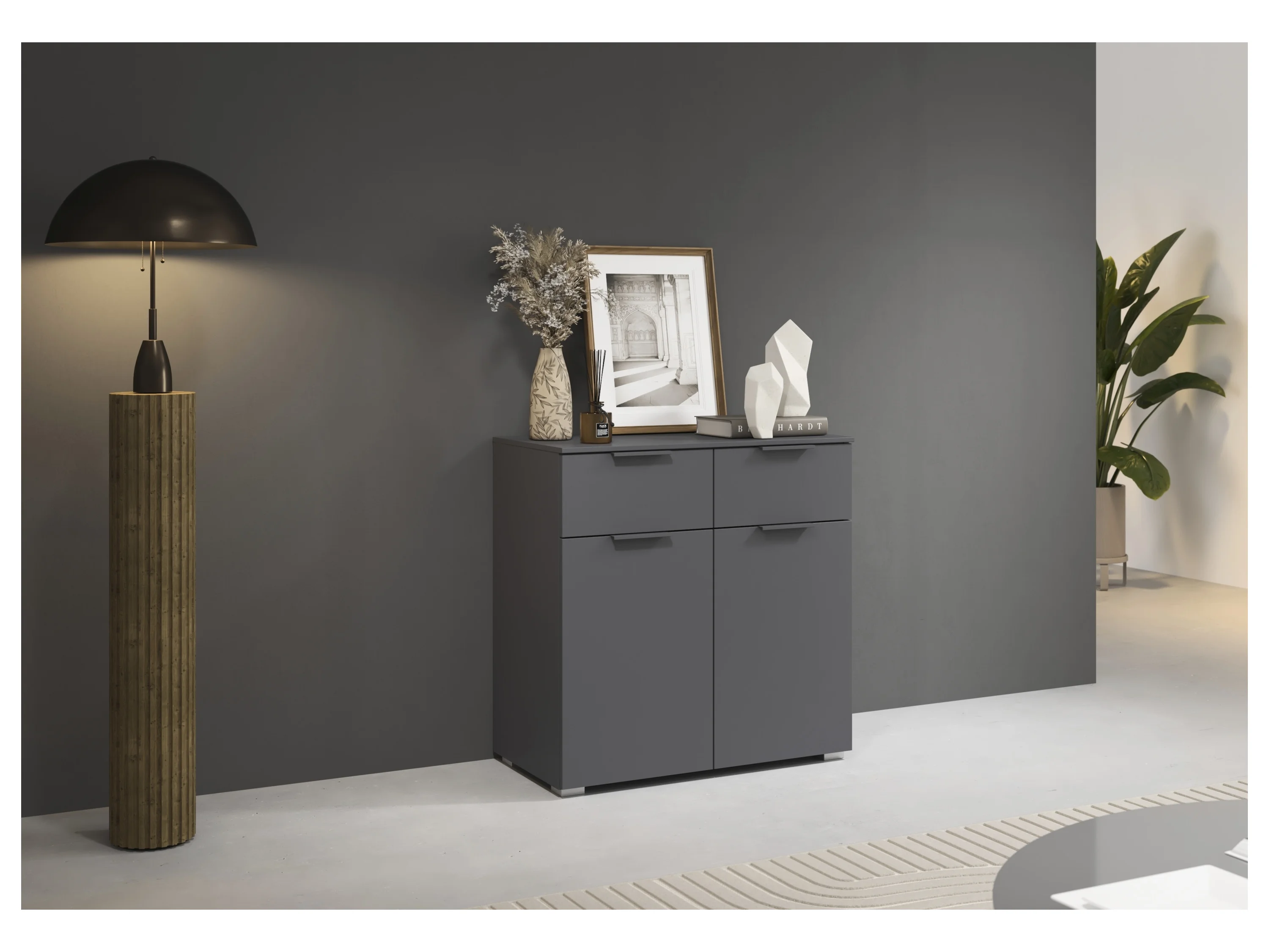 RAUCH ORANGE Alabama Kommode (2-türig, 2 Schubladen, graumetallic, 80 x 81 cm) – Bild 2 von 4