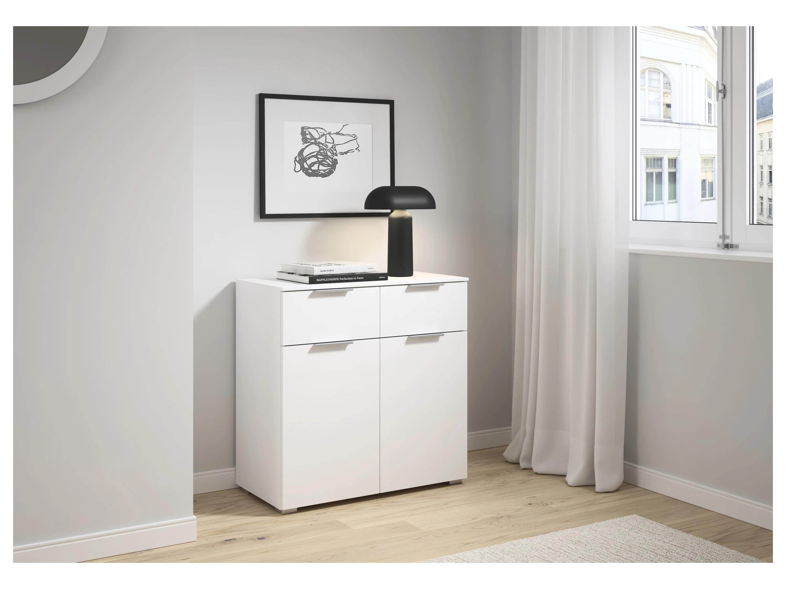 RAUCH ORANGE Alabama Kommode (2-türig, 2 Schubladen, Weiß, 80 x 81 cm) – Bild 2 von 4