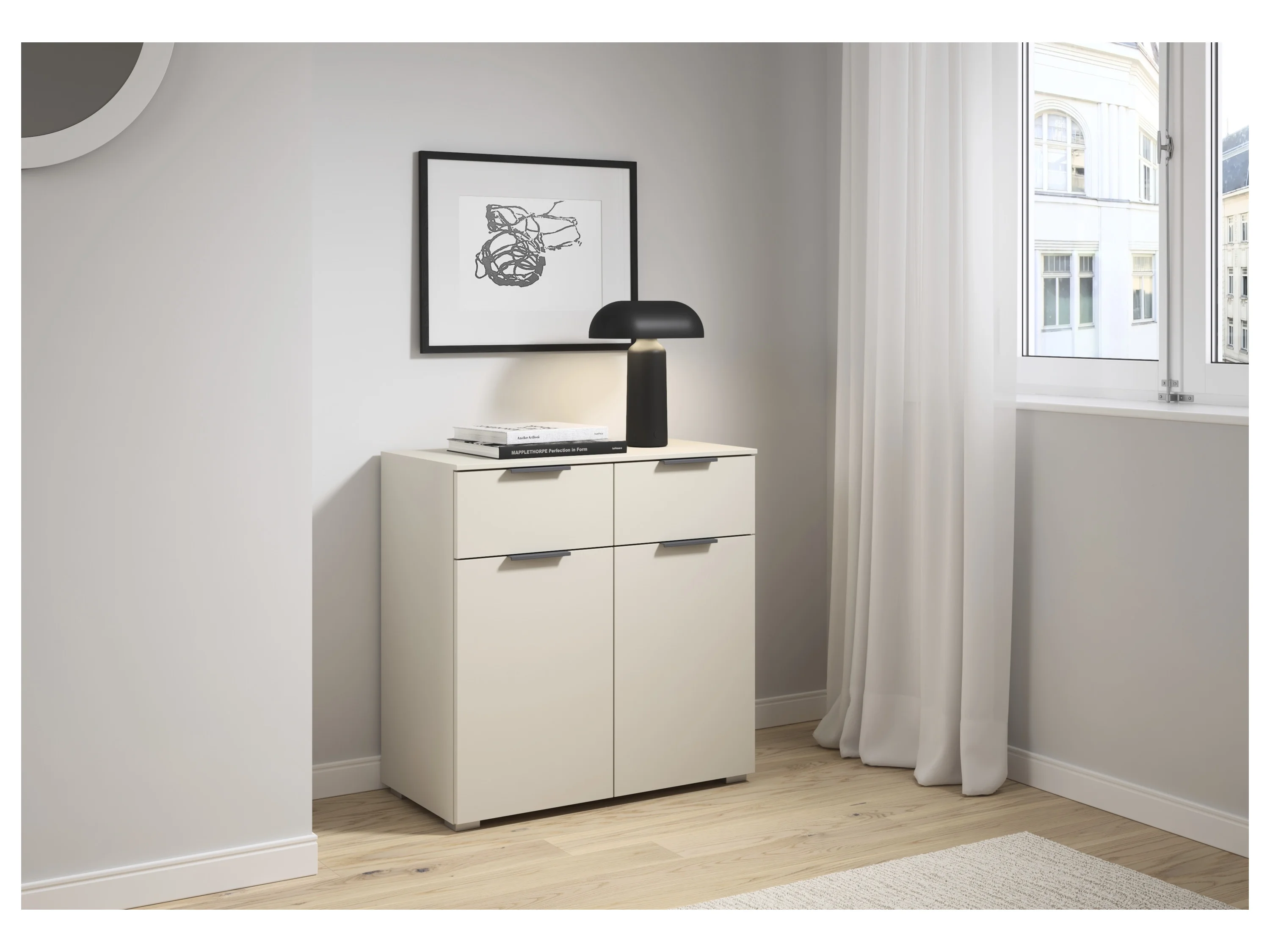 RAUCH ORANGE Alabama Kommode (2-türig, 2 Schubladen, Beige (Champagner), 80 x 81 cm) – Bild 2 von 4