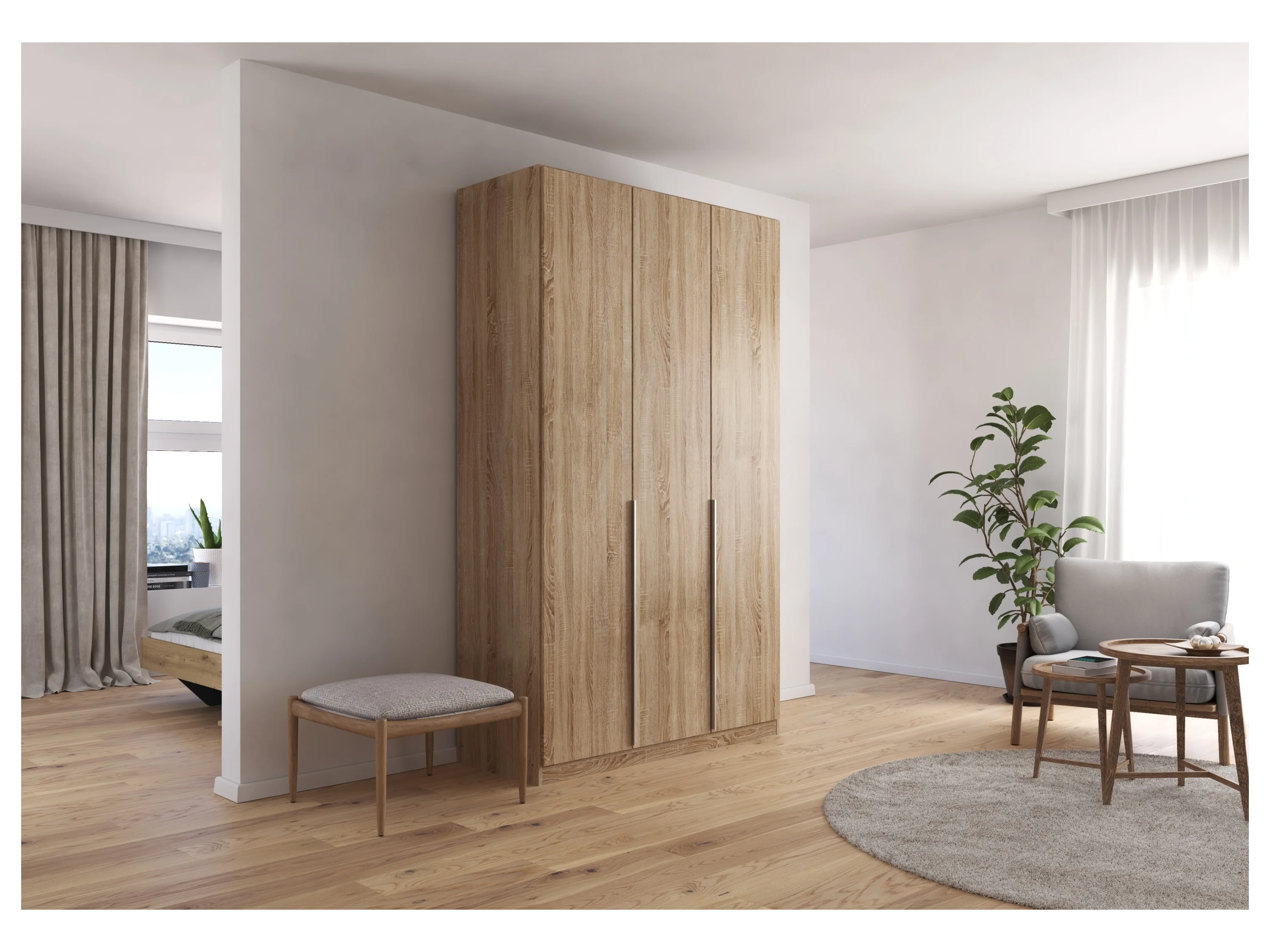 RAUCH ORANGE Drehtürenschrank Alabama (Basic-Zubehör, Eiche Sonoma, Griffe Alufarben, 136 x 229 cm) – Bild 2 von 4