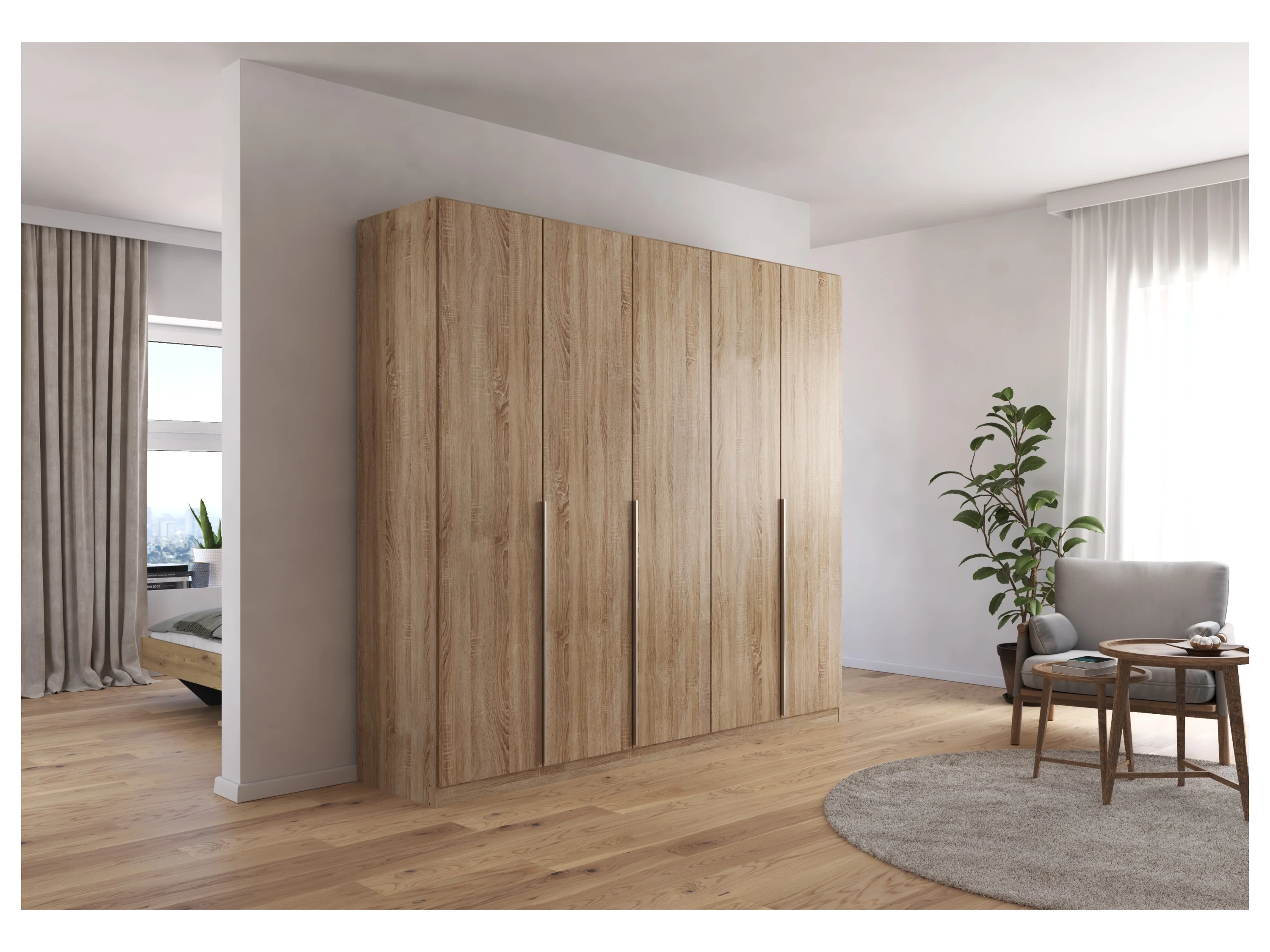 RAUCH ORANGE Drehtürenschrank Alabama (Basic-Zubehör, Eiche Sonoma, Griffe Alufarben, 226 x 210 cm) – Bild 2 von 4