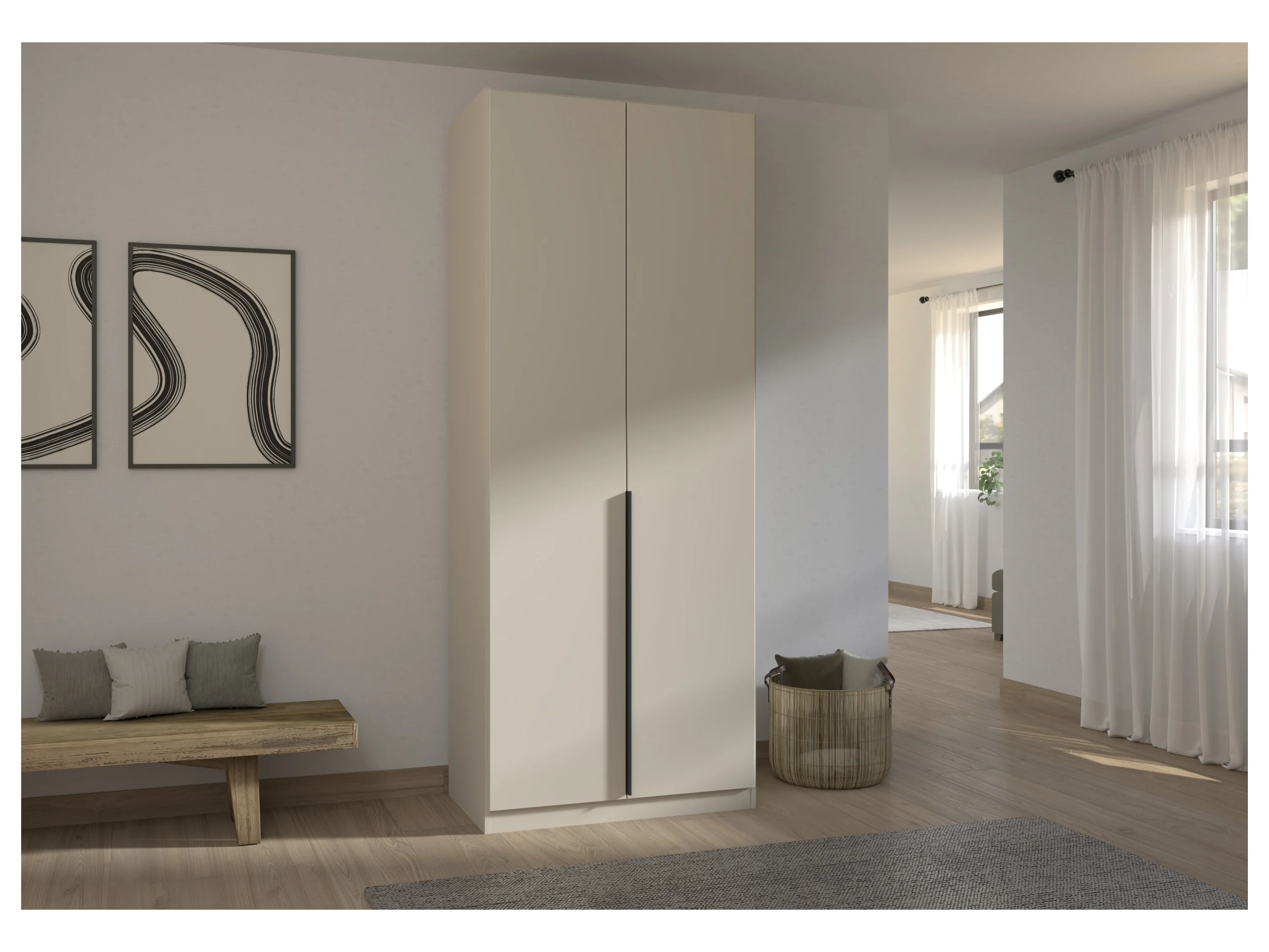 RAUCH ORANGE Drehtürenschrank Alabama (Basic-Zubehör, Beige-Champagner, Griffe Grau, 91 x 229 cm) – Bild 2 von 4