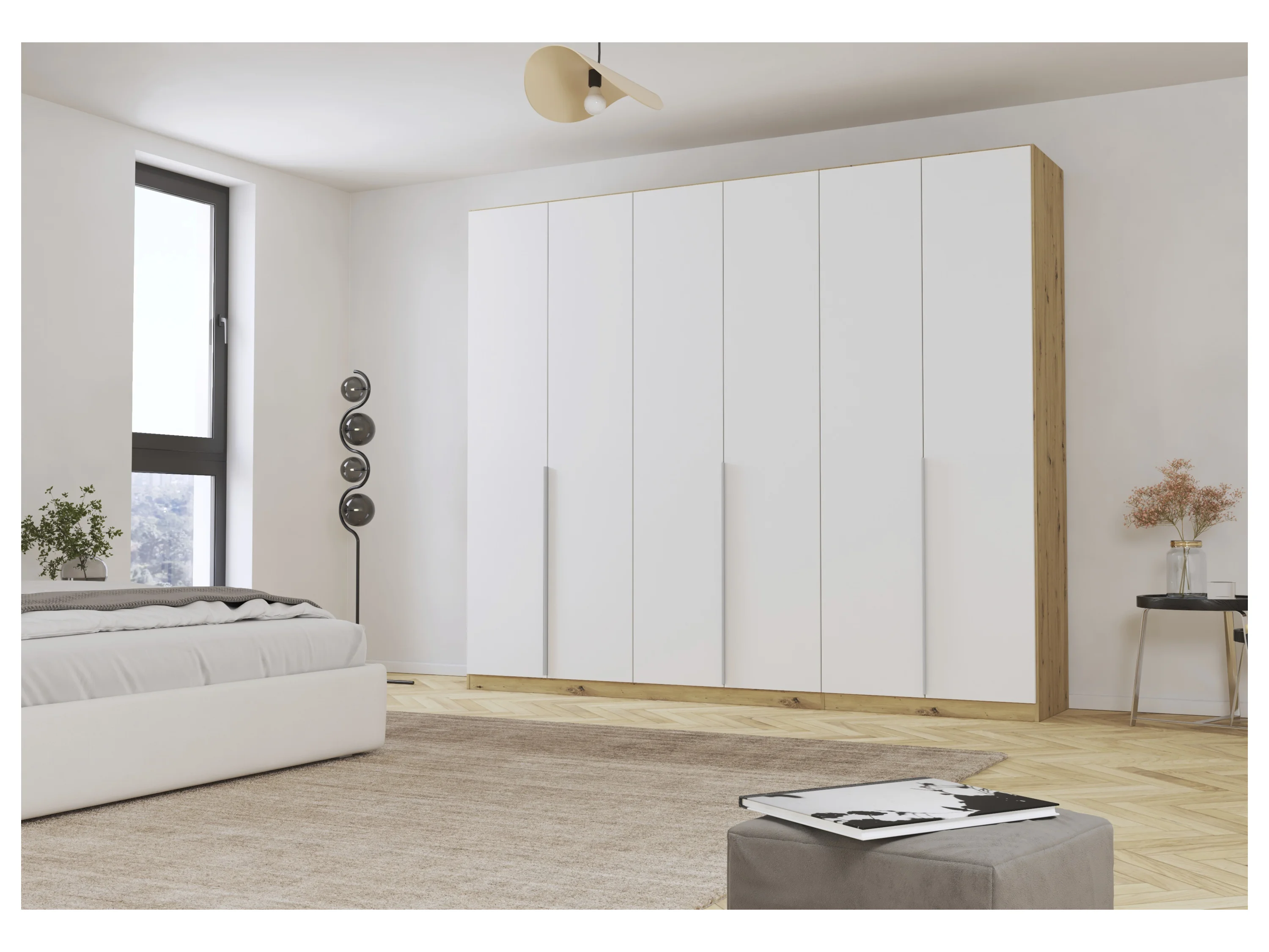 RAUCH ORANGE Drehtürenschrank Alabama (Basic-Zubehör, Weiß/Eiche Artisan, Griffe Alu, 271 x 229 cm) – Bild 2 von 4
