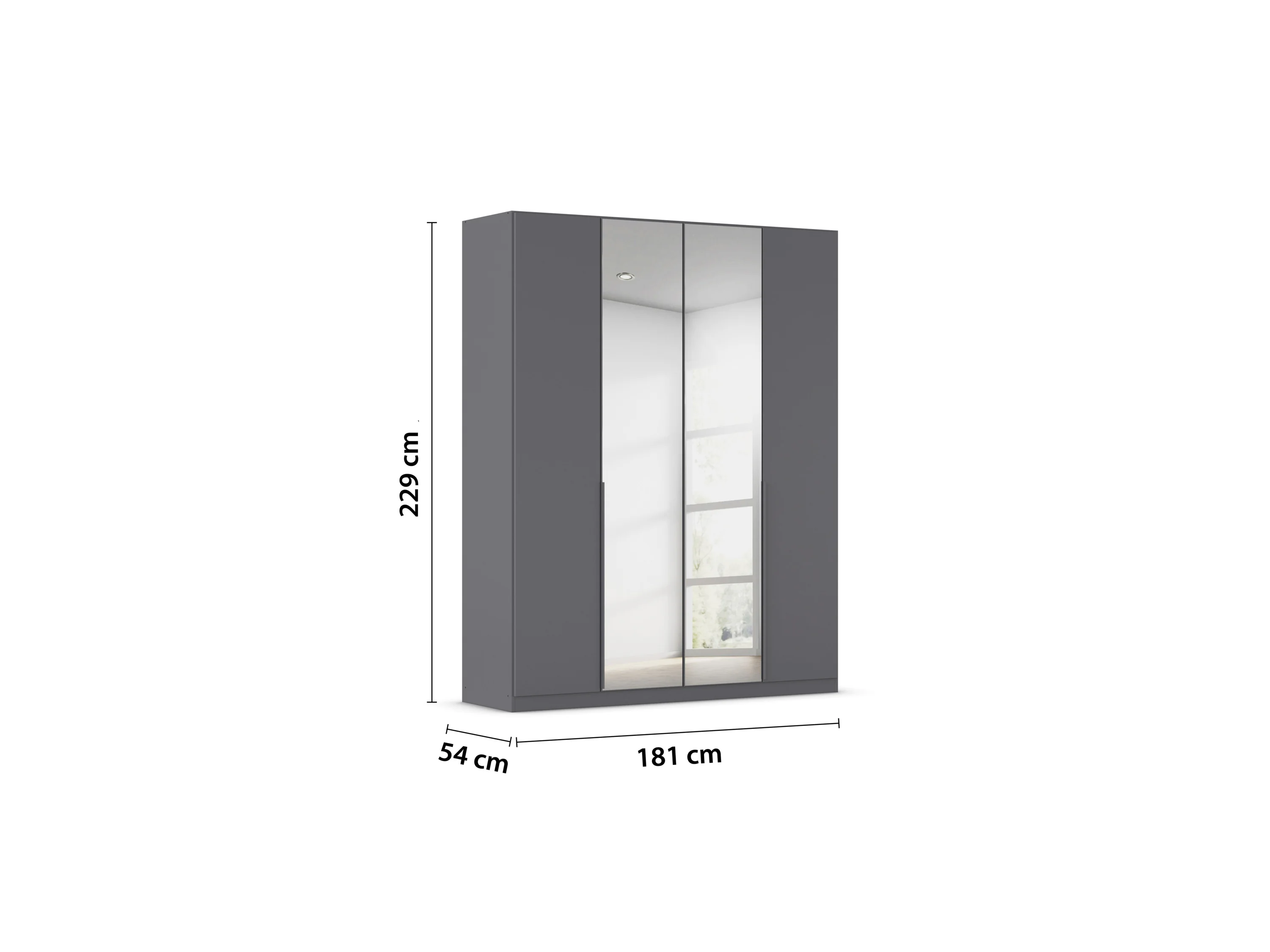 RAUCH ORANGE Drehtürenschrank Alabama mit Spiegel (Basic-Zubehör, Graumetallic, Griffe Grau, 181 x 229 cm) – Bild 3 von 4