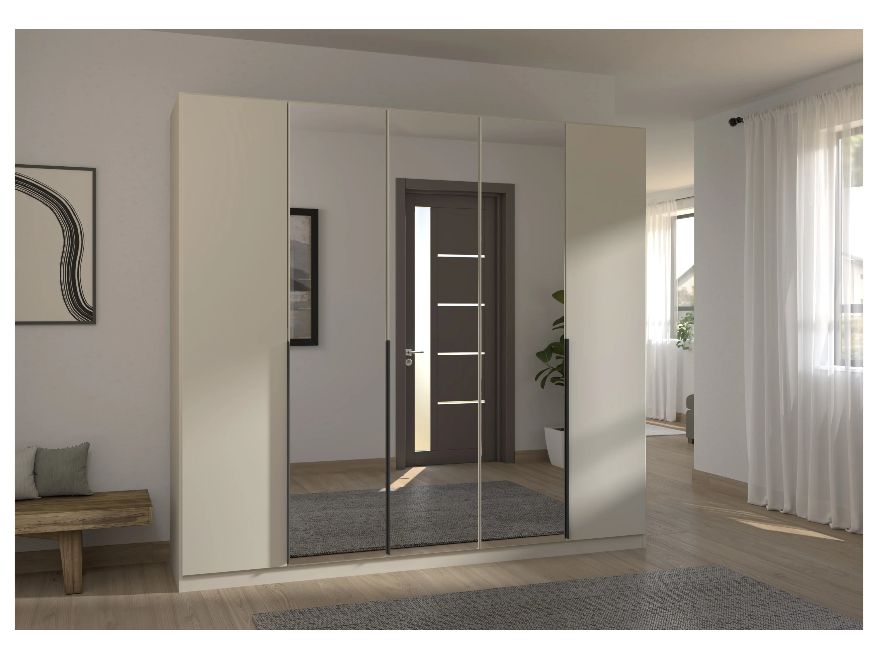 RAUCH ORANGE Drehtürenschrank Alabama mit Spiegel (Basic-Zubehör, Beige-Champagner, Griffe Grau, 226 x 210 cm) – Bild 2 von 4