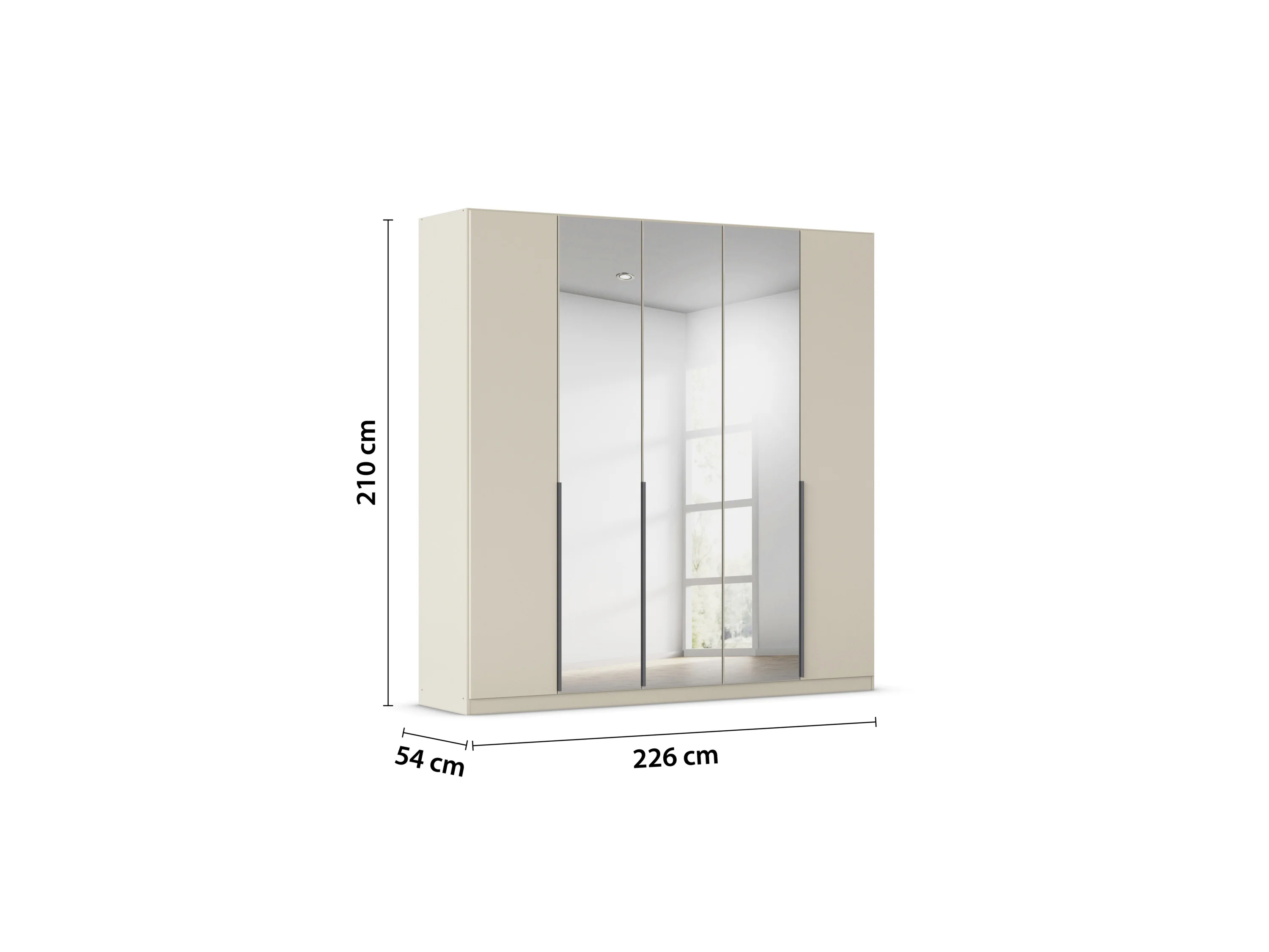RAUCH ORANGE Drehtürenschrank Alabama mit Spiegel (Basic-Zubehör, Beige-Champagner, Griffe Grau, 226 x 210 cm) – Bild 3 von 4