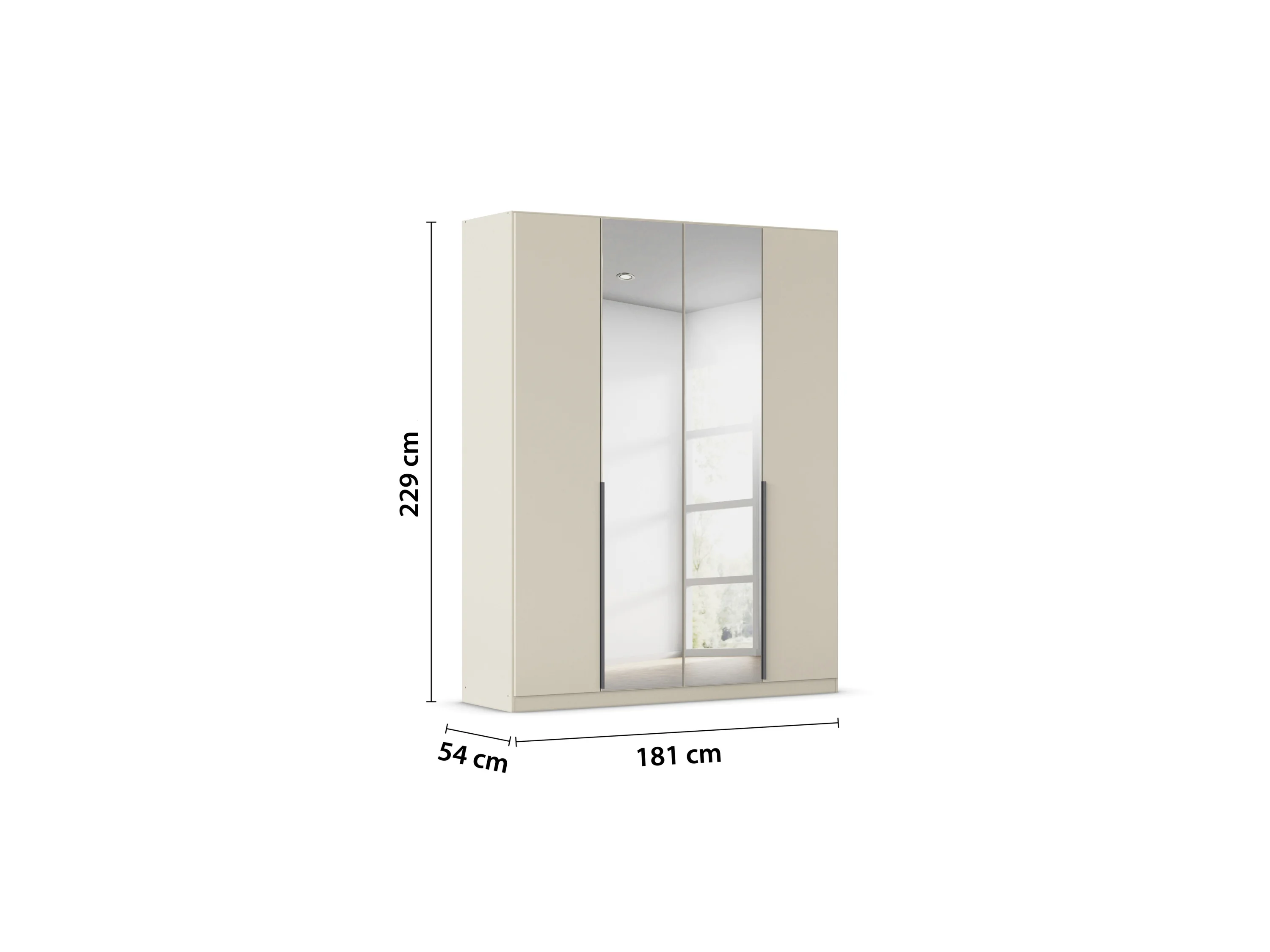 RAUCH ORANGE Drehtürenschrank Alabama mit Spiegel (Basic-Zubehör, Beige-Champagner, Griffe Grau, 181 x 229 cm) – Bild 3 von 4