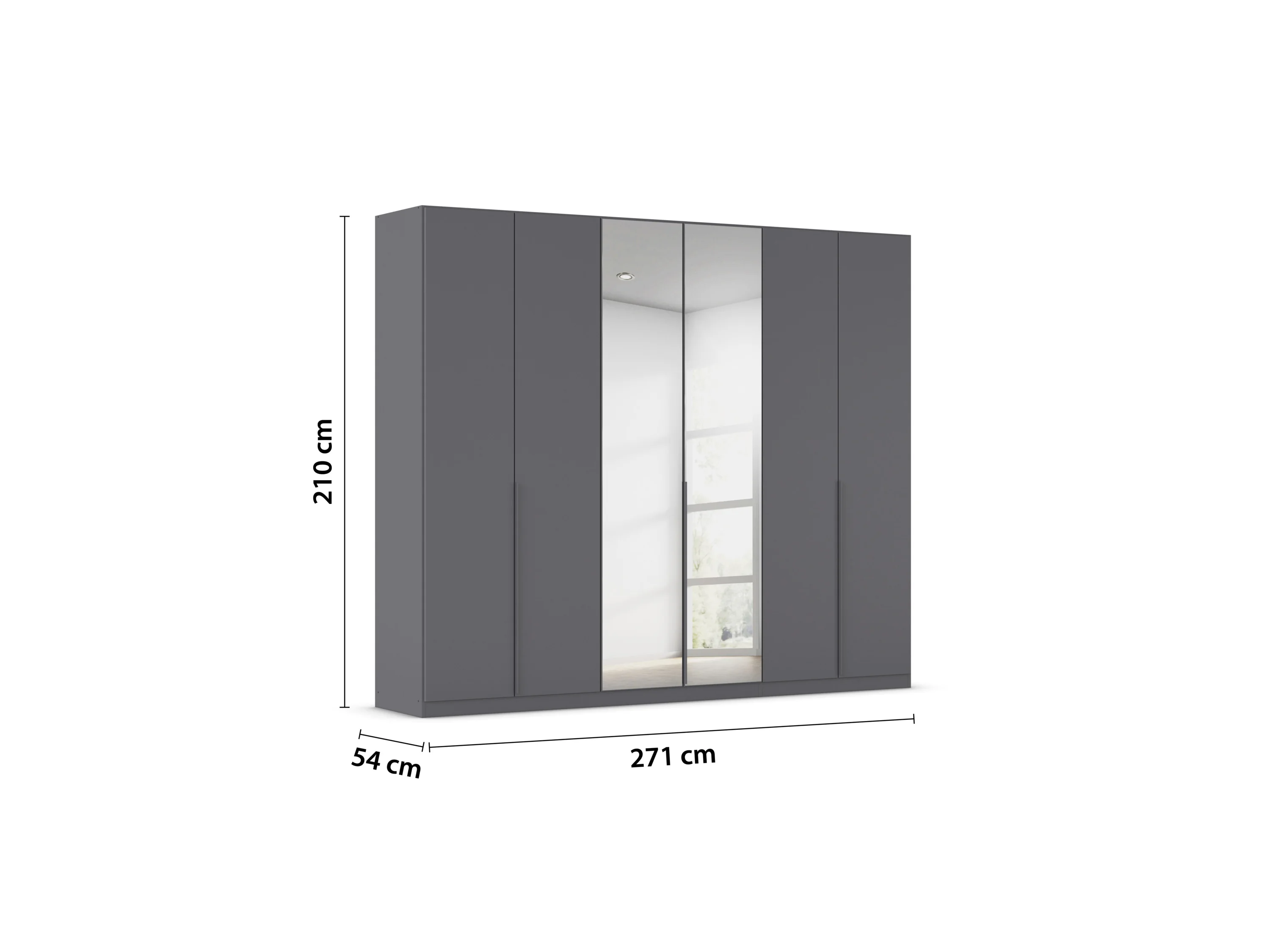 RAUCH ORANGE Drehtürenschrank Alabama mit Spiegel (Basic-Zubehör, Graumetallic, Griffe Grau, 271 x 210 cm) – Bild 3 von 4