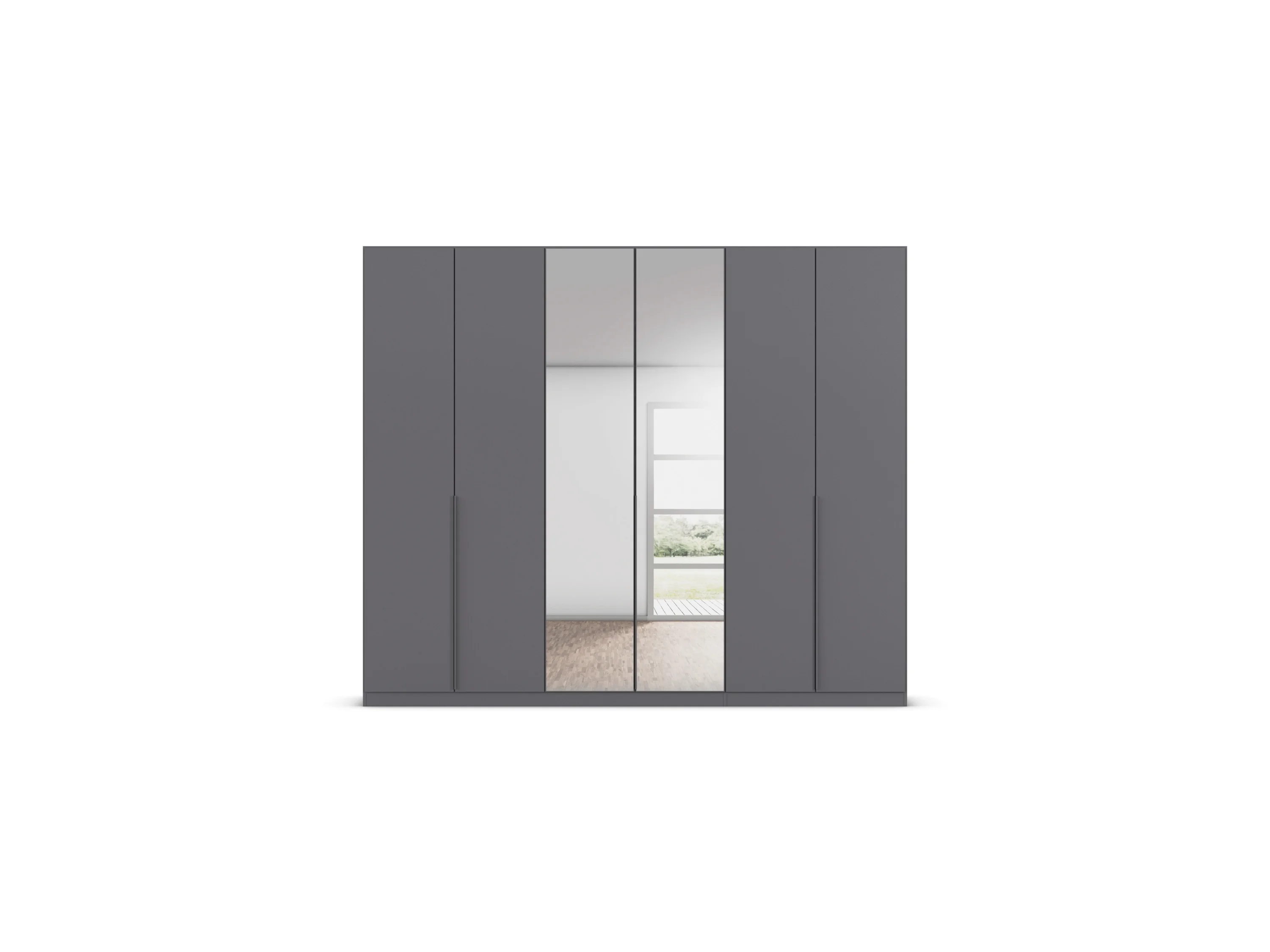 RAUCH ORANGE Drehtürenschrank Alabama mit Spiegel (Basic-Zubehör, Graumetallic, Griffe Grau, 271 x 210 cm) – Bild 4 von 4