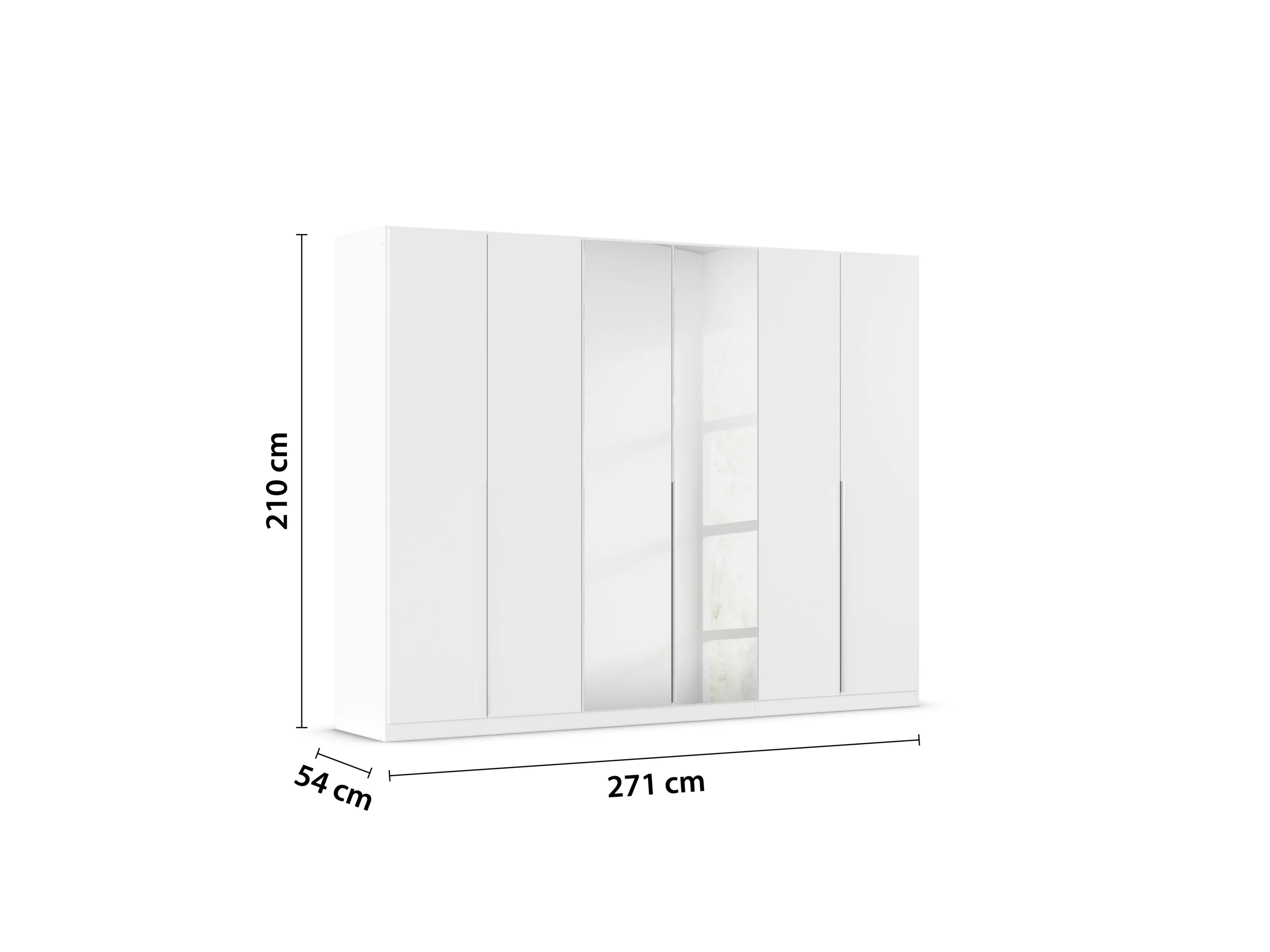 RAUCH ORANGE Drehtürenschrank Alabama mit Spiegel (Basic-Zubehör, Weiß, Griffe Alufarben, 271 x 210 cm) – Bild 3 von 4