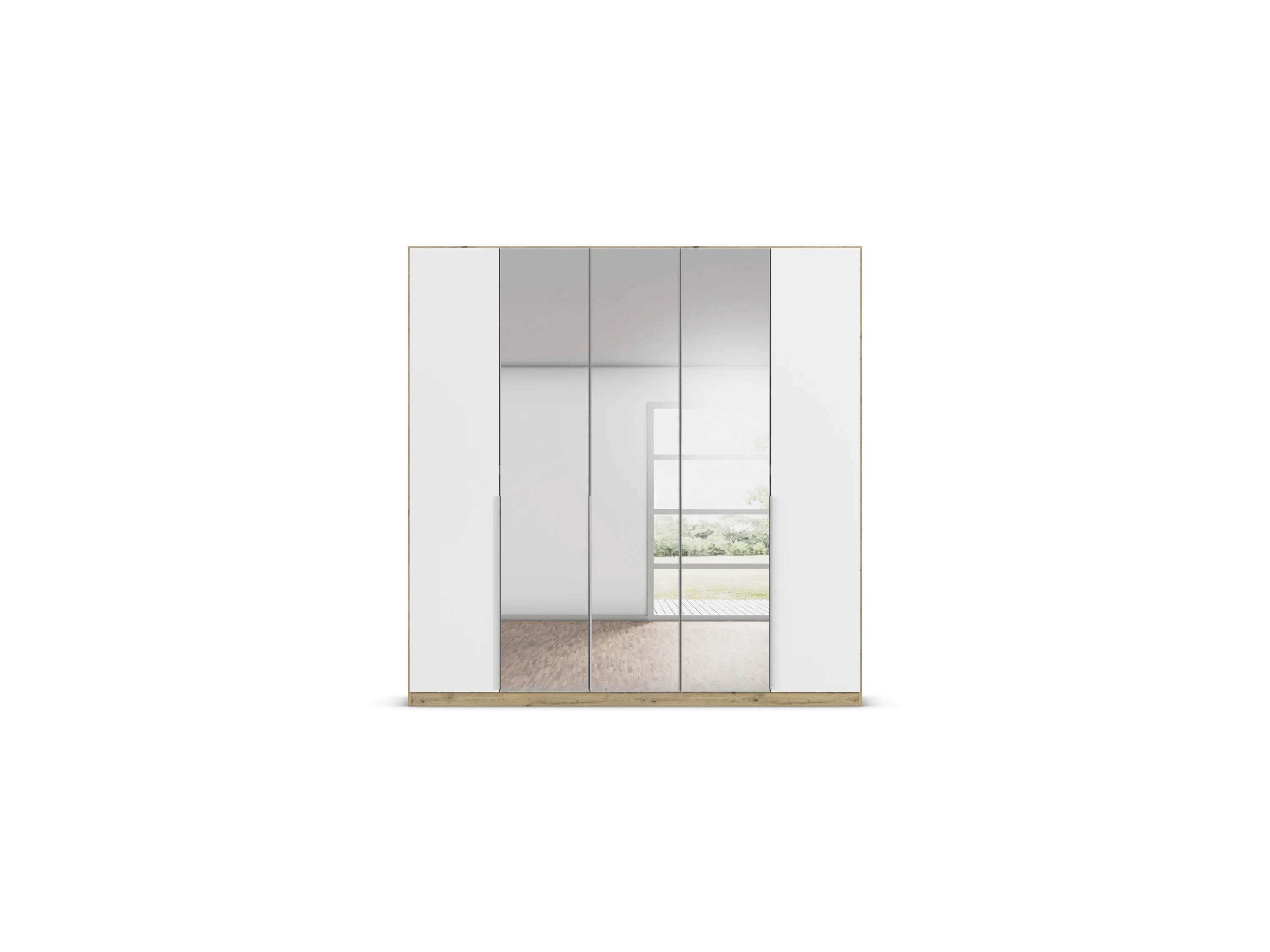 RAUCH ORANGE Drehtürenschrank Alabama mit Spiegel (Basic-Zubehör, Weiß/Eiche Artisan, Griffe Alu, 226 x 229 cm) – Bild 4 von 4