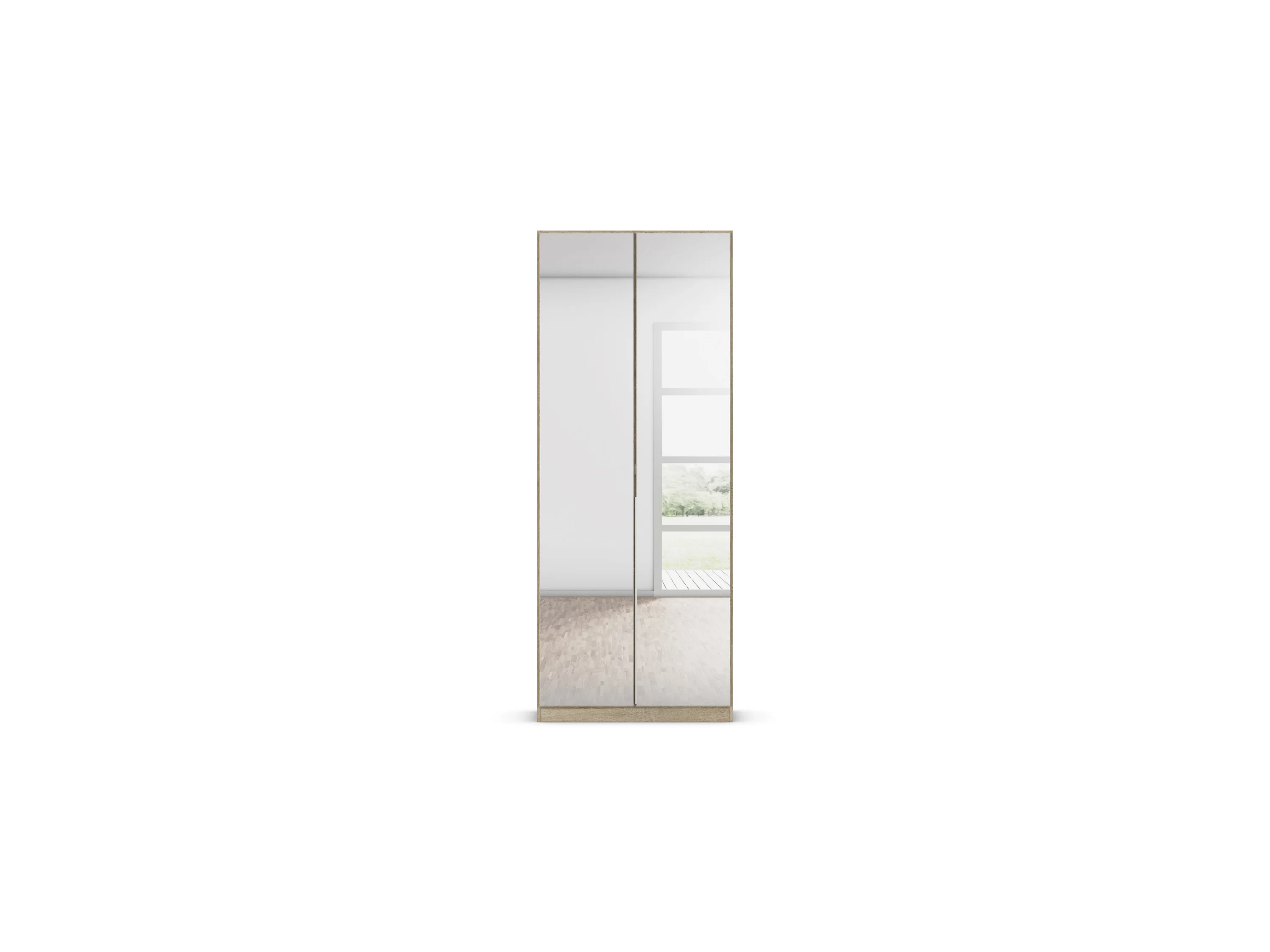 RAUCH ORANGE Drehtürenschrank Alabama mit Spiegel (Basic-Zubehör, Eiche Sonoma, Griffe Alufarben, 91 x 229 cm) – Bild 3 von 4