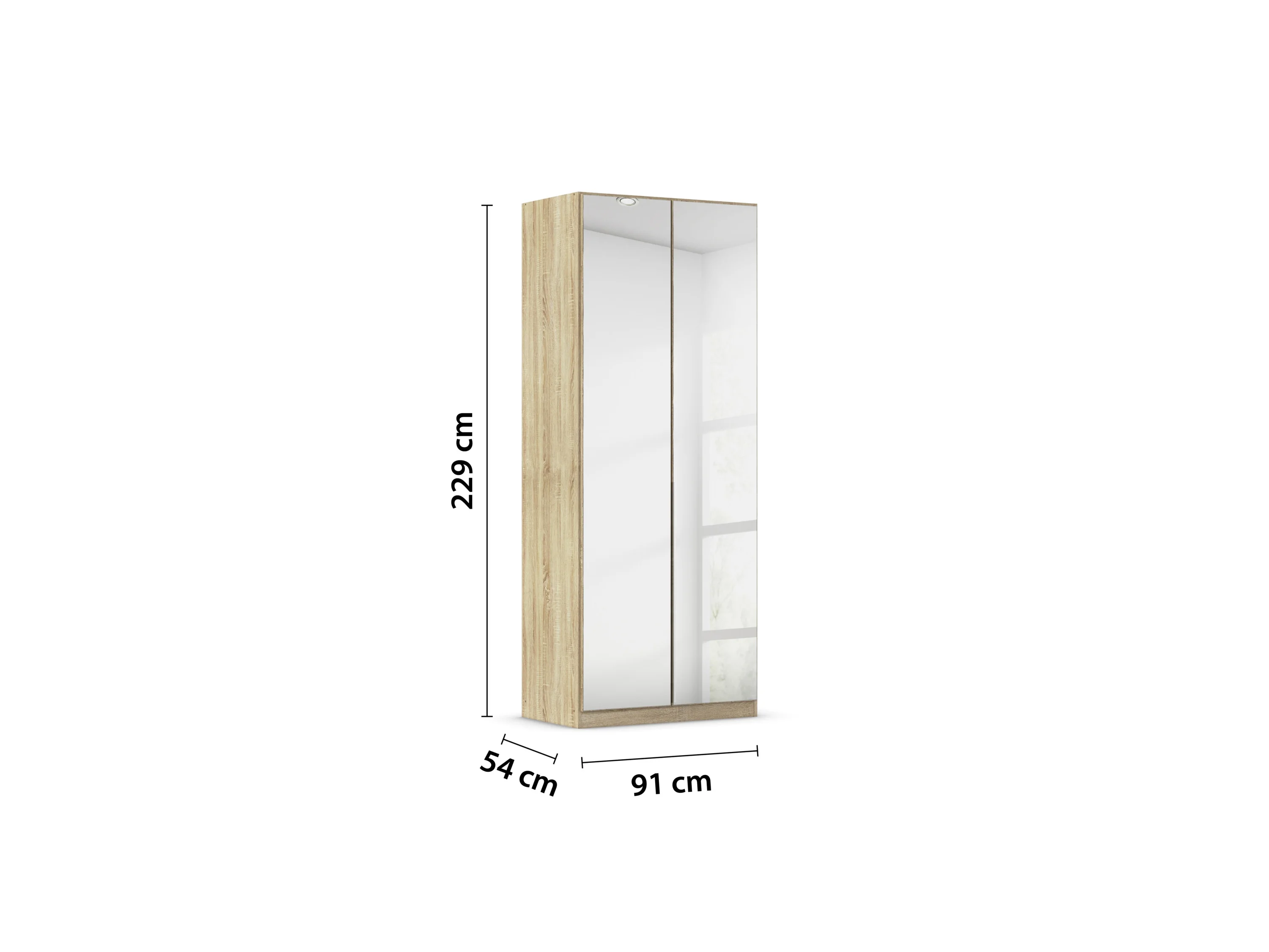 RAUCH ORANGE Drehtürenschrank Alabama mit Spiegel (Basic-Zubehör, Eiche Sonoma, Griffe Alufarben, 91 x 229 cm) – Bild 4 von 4