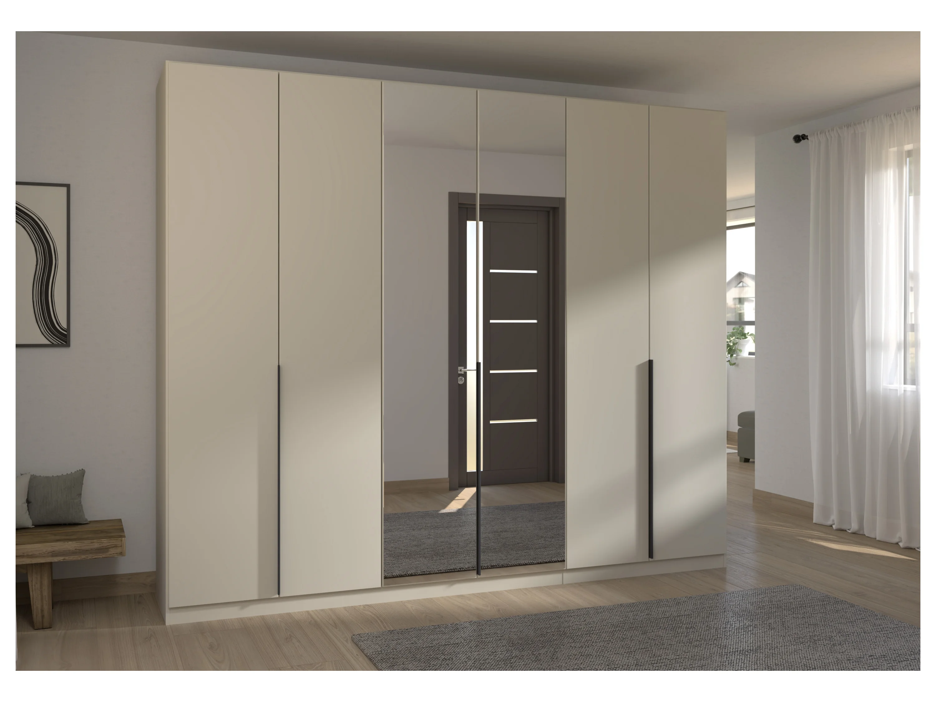 RAUCH ORANGE Drehtürenschrank Alabama mit Spiegel (Basic-Zubehör, Beige-Champagner, Griffe Grau, 271 x 229 cm) – Bild 2 von 4
