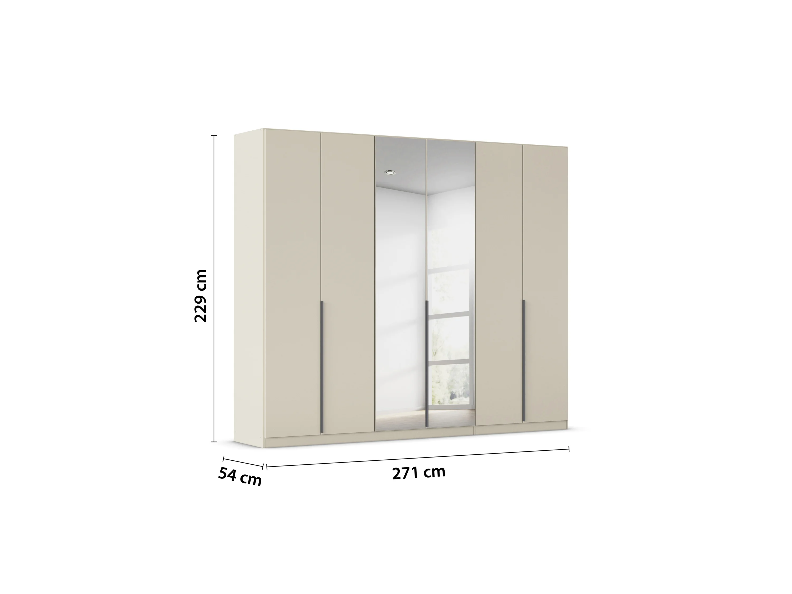 RAUCH ORANGE Drehtürenschrank Alabama mit Spiegel (Basic-Zubehör, Beige-Champagner, Griffe Grau, 271 x 229 cm) – Bild 3 von 4