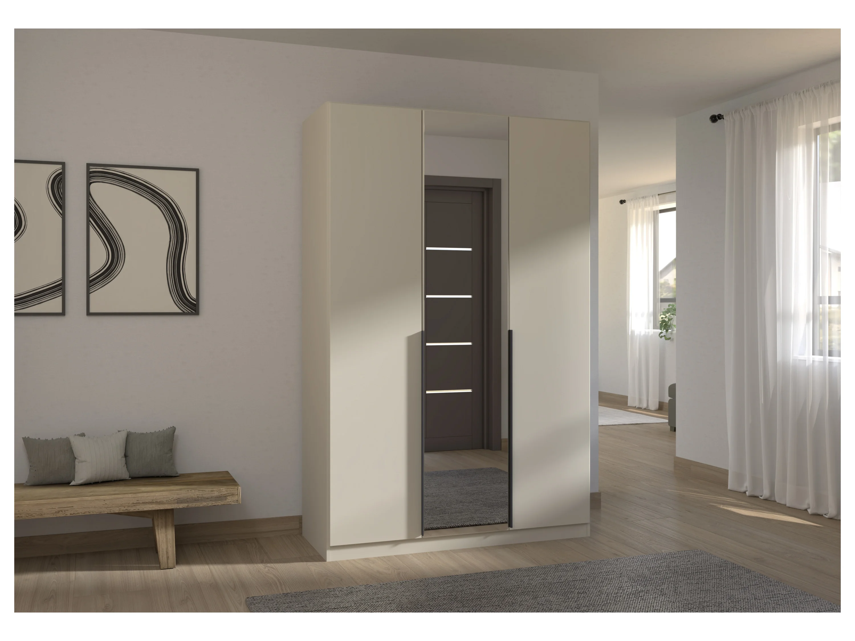 RAUCH ORANGE Drehtürenschrank Alabama mit Spiegel (Basic-Zubehör, Beige-Champagner, Griffe Grau, 136 x 210 cm) – Bild 2 von 4