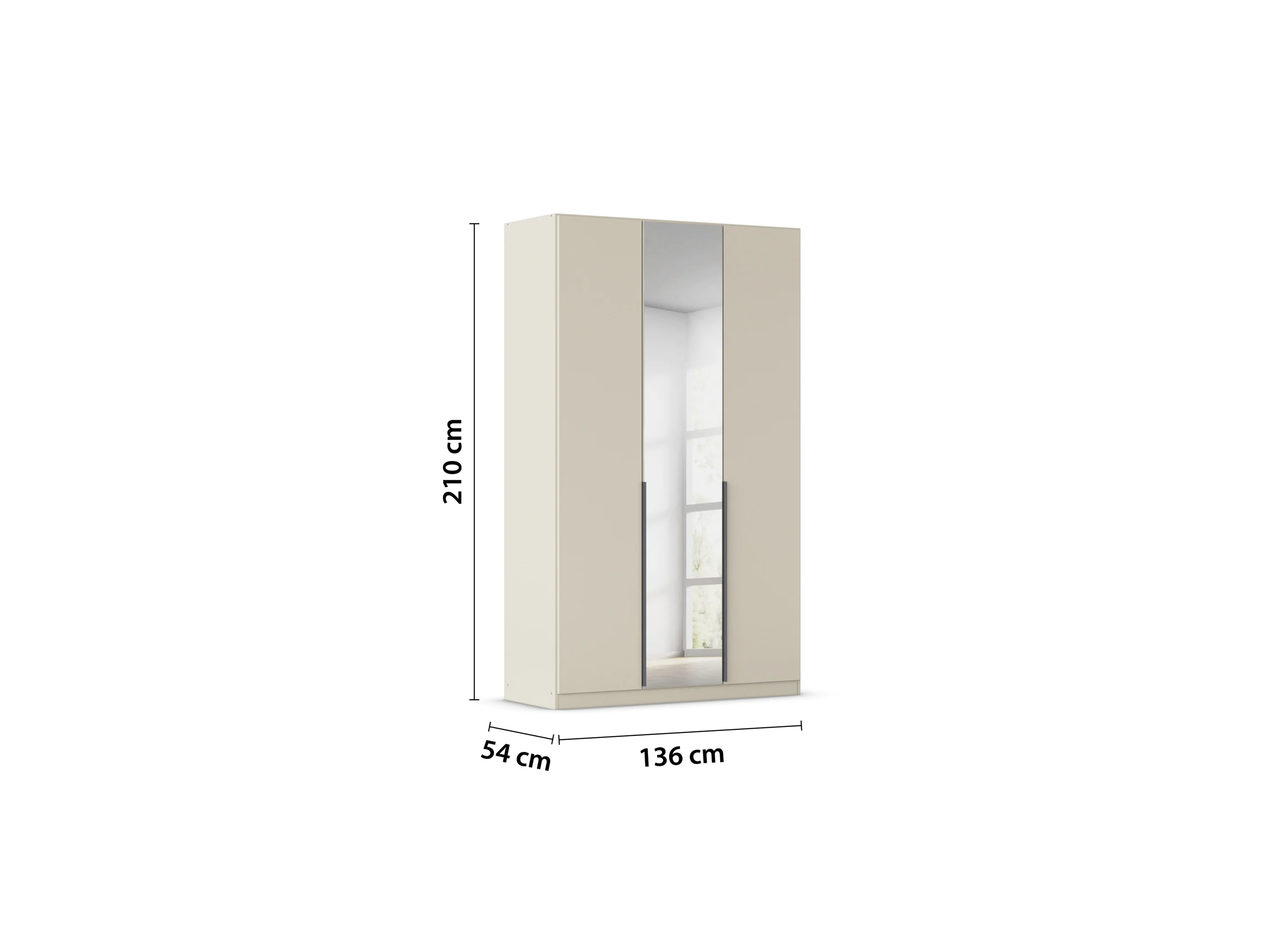 RAUCH ORANGE Drehtürenschrank Alabama mit Spiegel (Basic-Zubehör, Beige-Champagner, Griffe Grau, 136 x 210 cm) – Bild 3 von 4