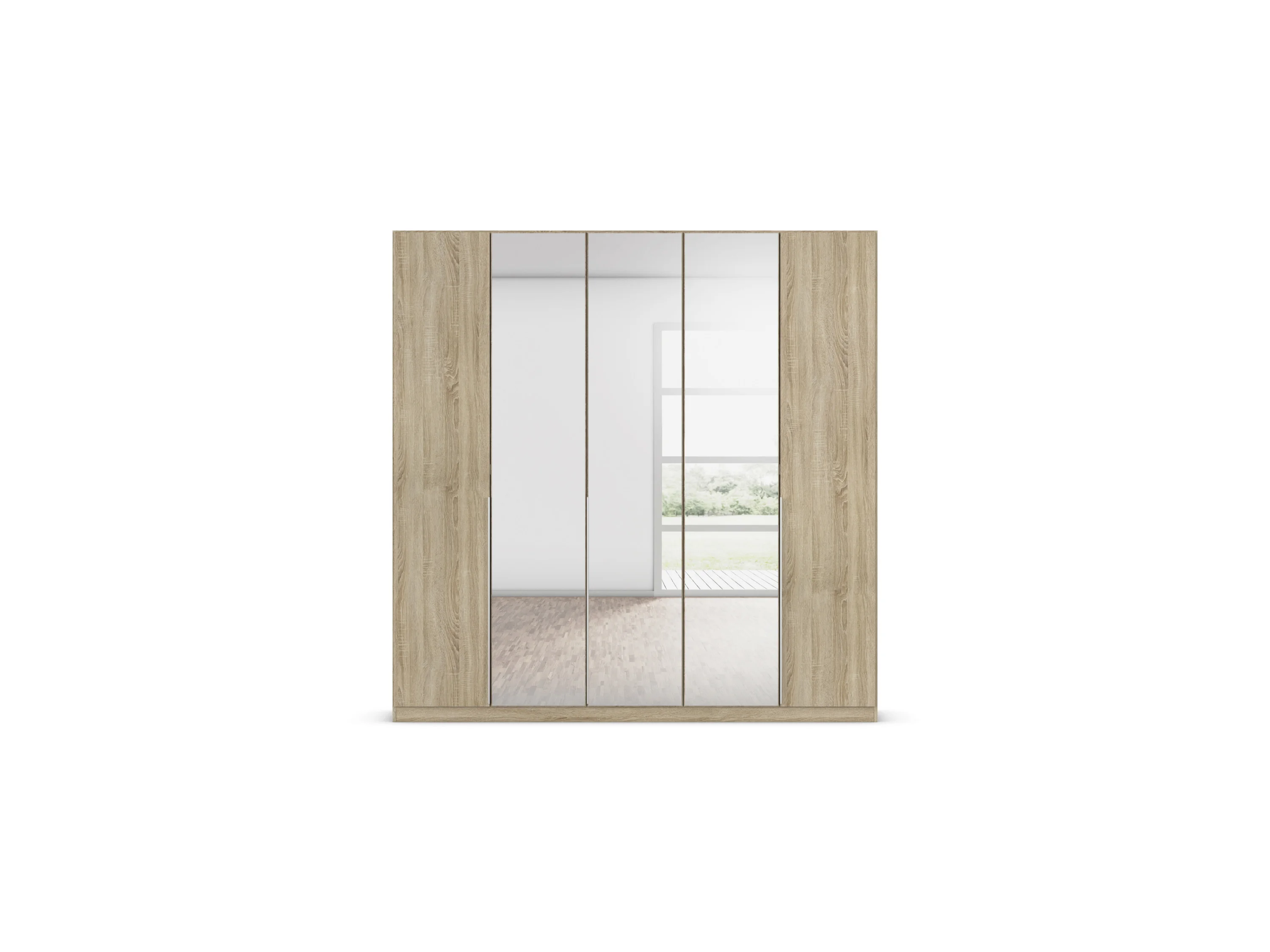 RAUCH ORANGE Drehtürenschrank Alabama mit Spiegel (Basic-Zubehör, Eiche Sonoma, Griffe Alufarben, 226 x 229 cm) – Bild 3 von 4