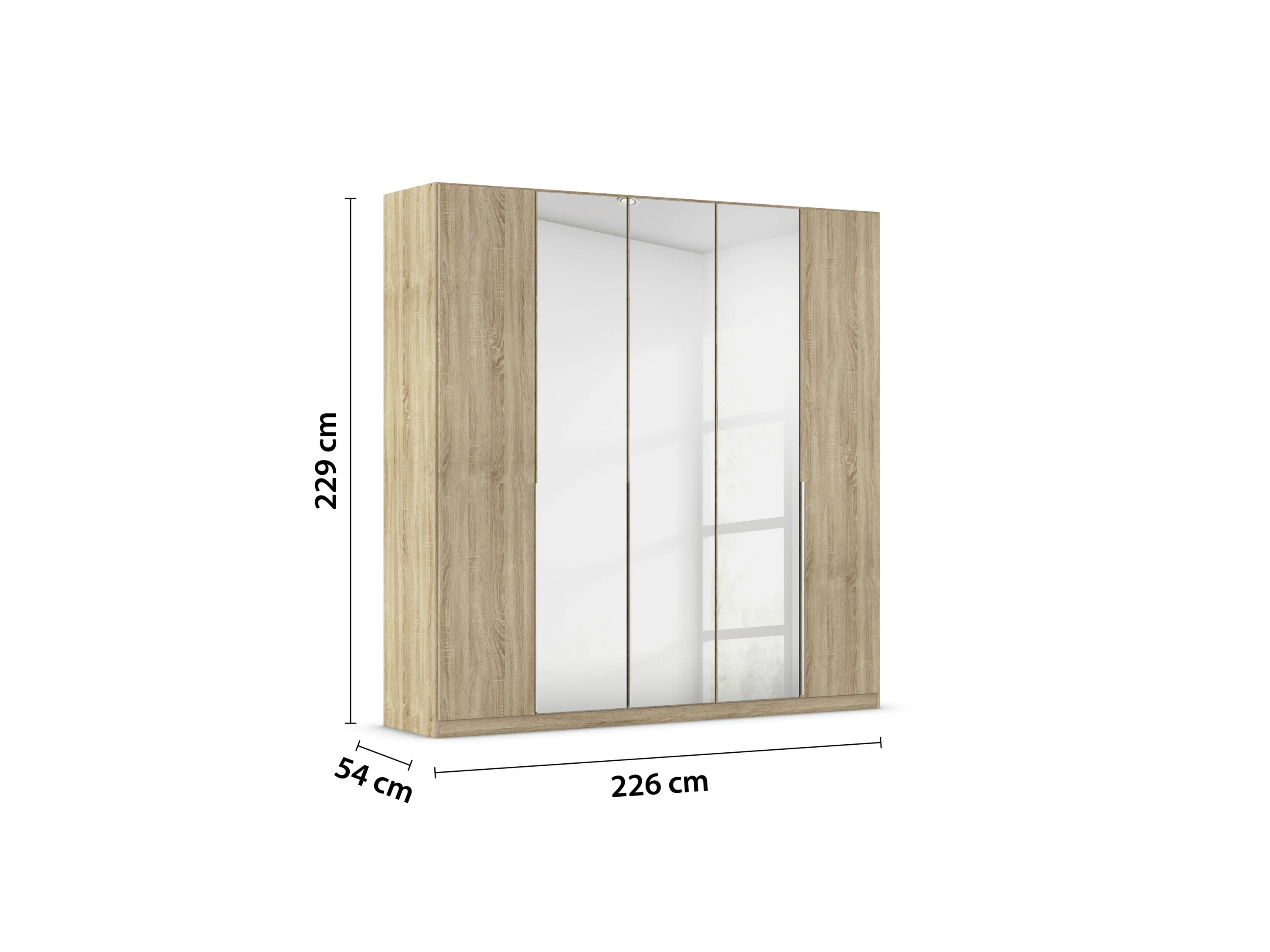 RAUCH ORANGE Drehtürenschrank Alabama mit Spiegel (Basic-Zubehör, Eiche Sonoma, Griffe Alufarben, 226 x 229 cm) – Bild 4 von 4