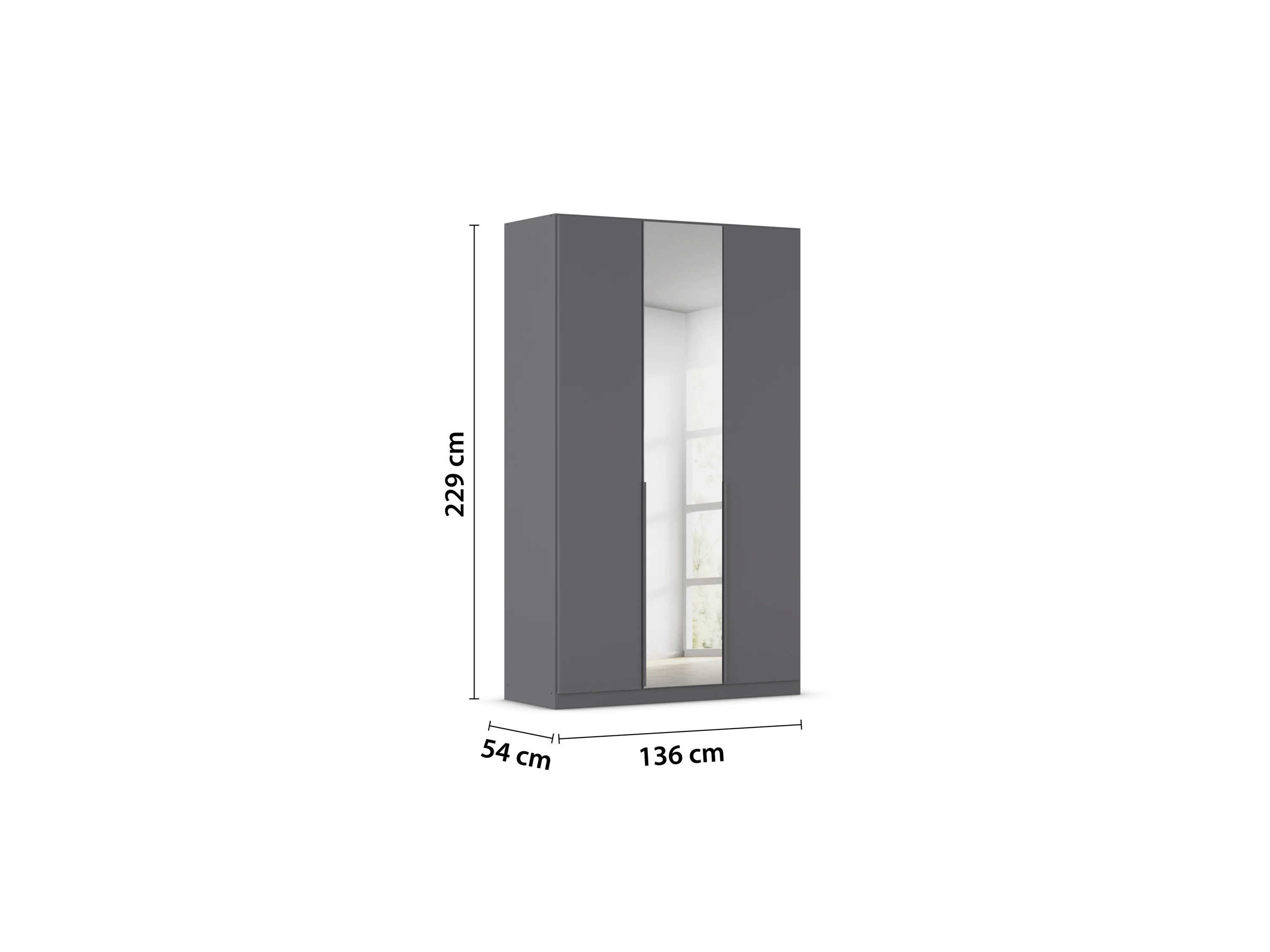 RAUCH ORANGE Drehtürenschrank Alabama mit Spiegel (Basic-Zubehör, Graumetallic, Griffe Grau, 136 x 229 cm) – Bild 3 von 4