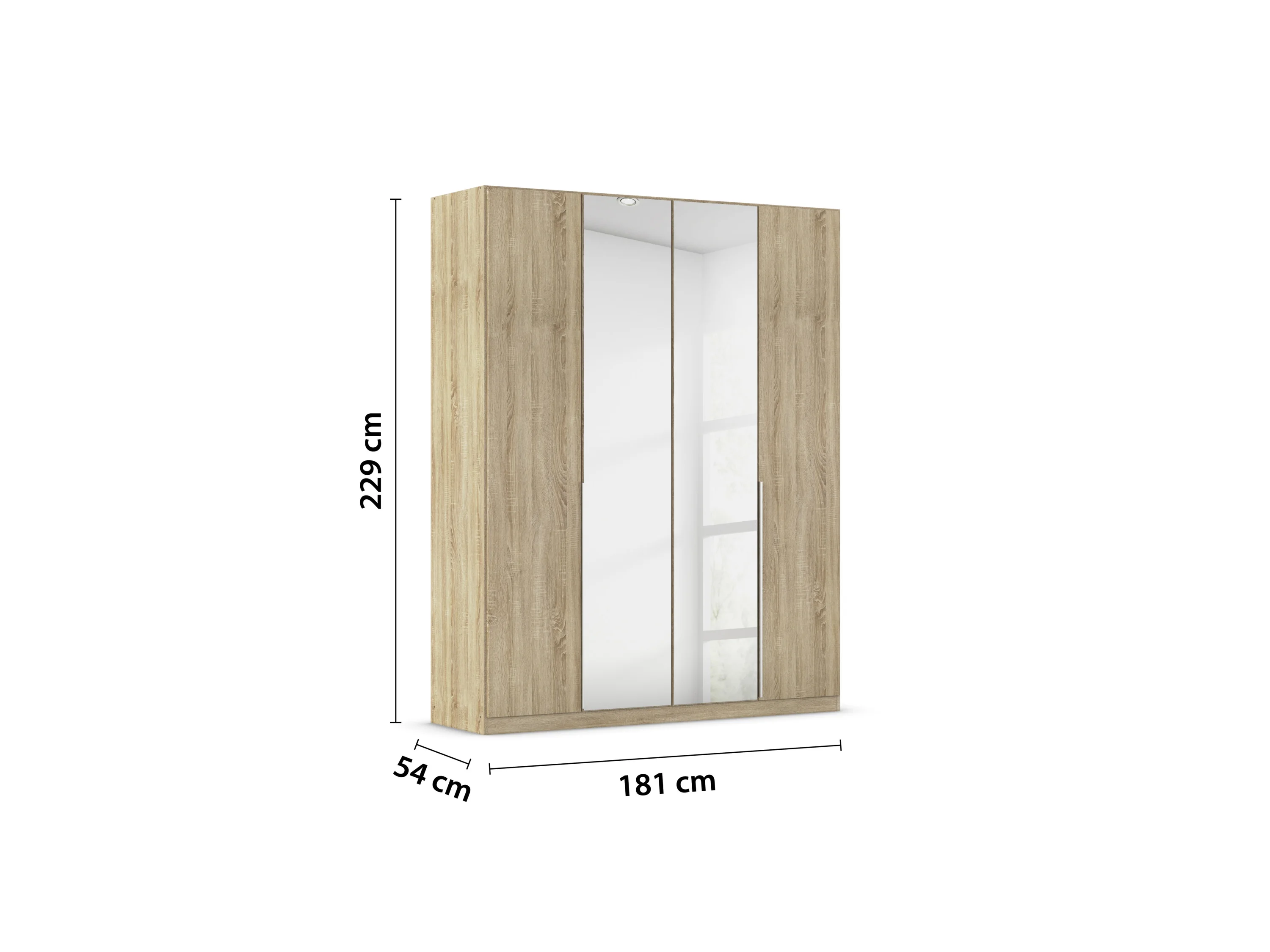 RAUCH ORANGE Drehtürenschrank Alabama mit Spiegel (Basic-Zubehör, Eiche Sonoma, Griffe Alufarben, 181 x 229 cm) – Bild 3 von 4
