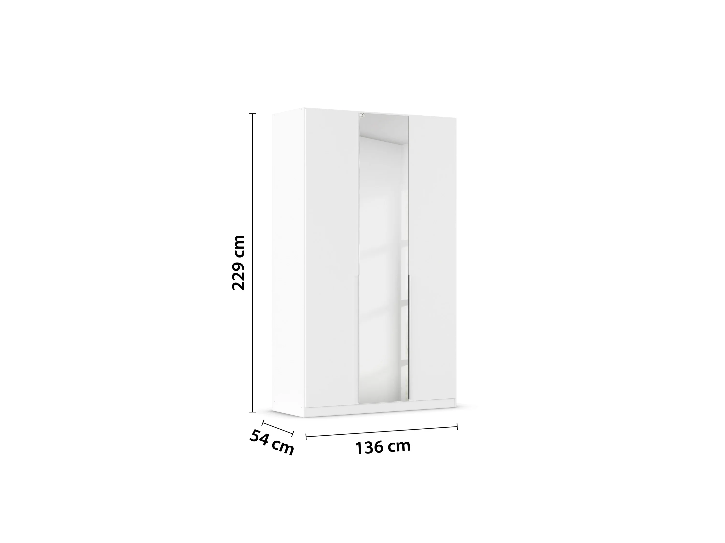 RAUCH ORANGE Drehtürenschrank Alabama mit Spiegel (Basic-Zubehör, Weiß, Griffe Alufarben, 136 x 229 cm) – Bild 3 von 4