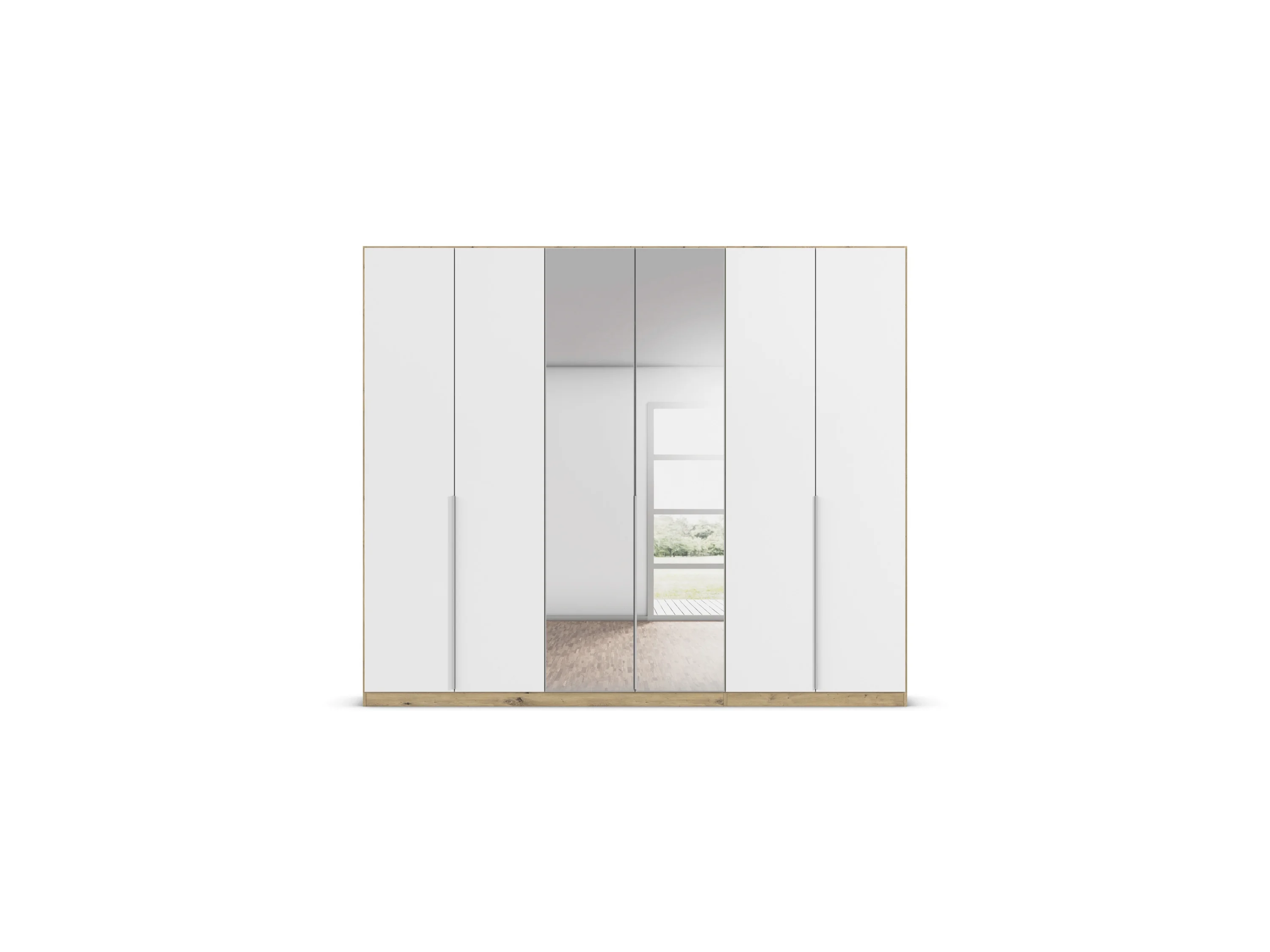 RAUCH ORANGE Drehtürenschrank Alabama mit Spiegel (Basic-Zubehör, Weiß/Eiche Artisan, Griffe Alu, 271 x 229 cm) – Bild 4 von 4