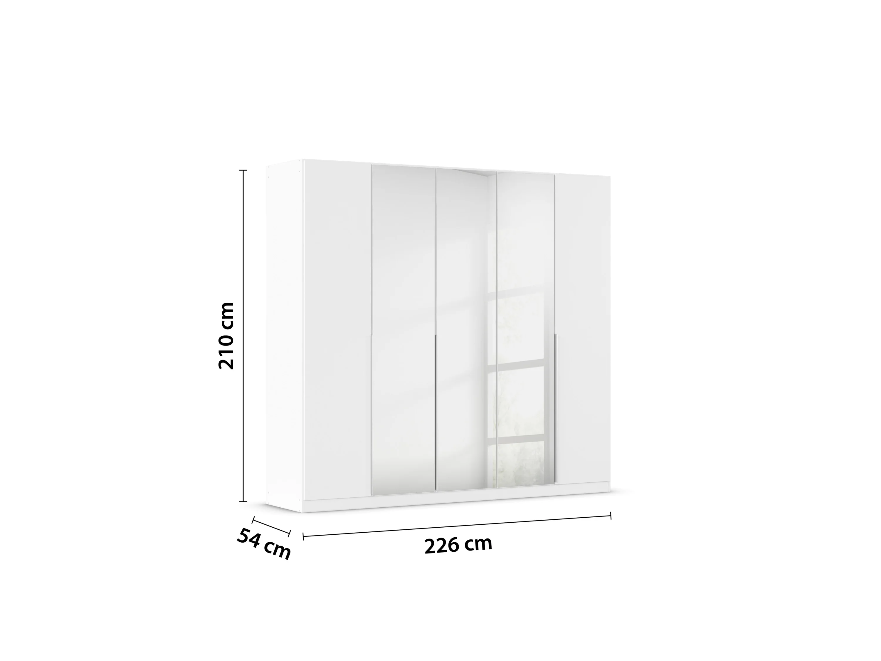 RAUCH ORANGE Drehtürenschrank Alabama mit Spiegel (Basic-Zubehör, Weiß, Griffe Alufarben, 226 x 210 cm) – Bild 4 von 4