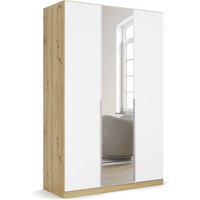 RAUCH ORANGE Drehtürenschrank Alabama mit Spiegel (Basic-Zubehör, Weiß/Eiche Artisan, Griffe Alu, 136 x 210 cm)