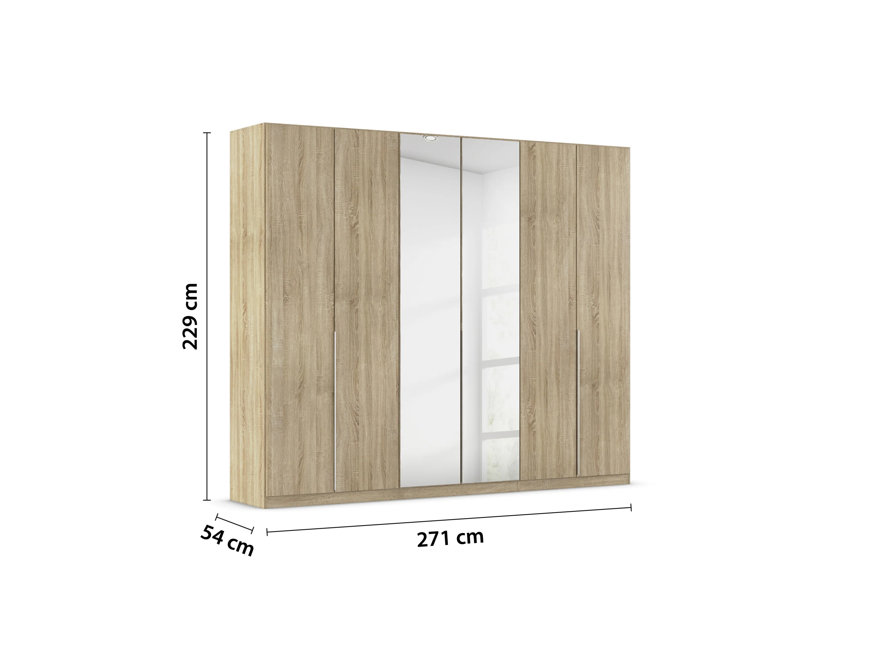 RAUCH ORANGE Drehtürenschrank Alabama mit Spiegel (Basic-Zubehör, Eiche Sonoma, Griffe Alufarben, 271 x 229 cm) – Bild 4 von 4