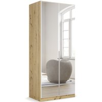 RAUCH ORANGE Drehtürenschrank Alabama mit Spiegel (Basic-Zubehör, Weiß/Eiche Artisan, Griffe Alu, 91 x 210 cm)