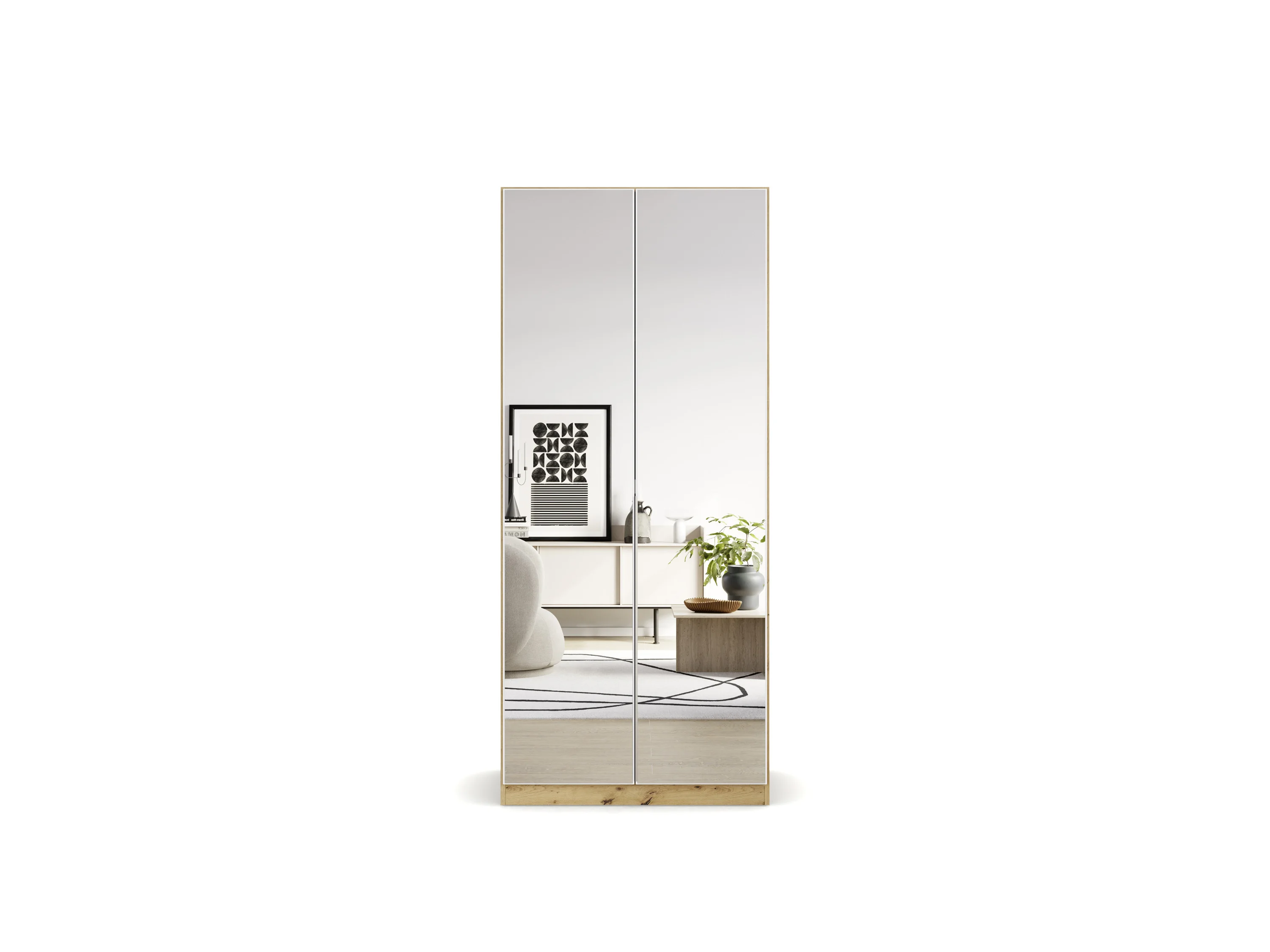 RAUCH ORANGE Drehtürenschrank Alabama mit Spiegel (Basic-Zubehör, Weiß/Eiche Artisan, Griffe Alu, 91 x 210 cm) – Bild 4 von 4