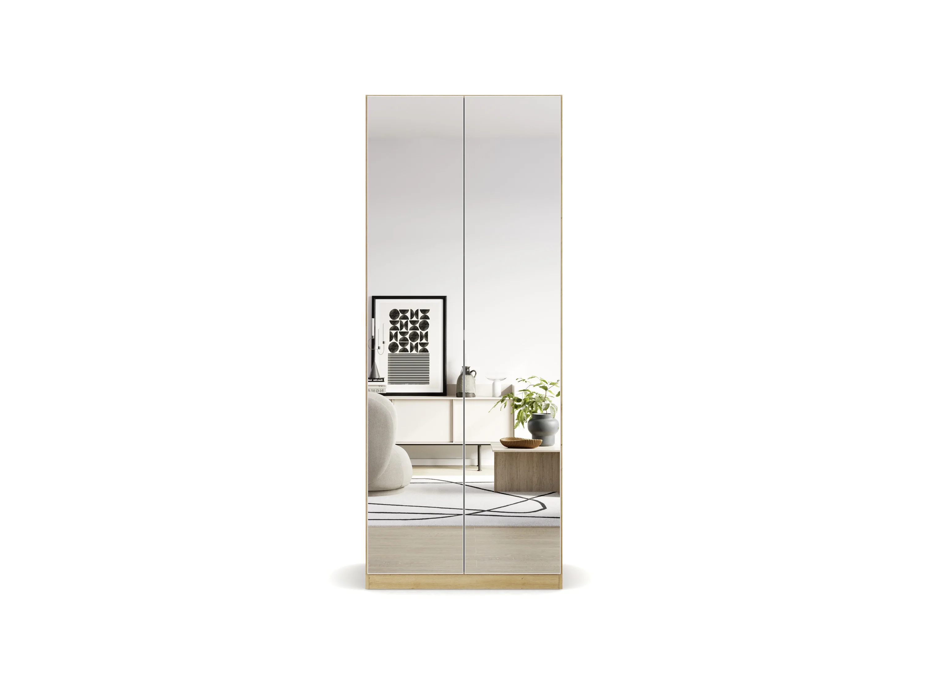 RAUCH ORANGE Drehtürenschrank Alabama mit Spiegel (Basic-Zubehör, Weiß/Eiche Artisan, Griffe Alu, 91 x 229 cm) – Bild 4 von 4