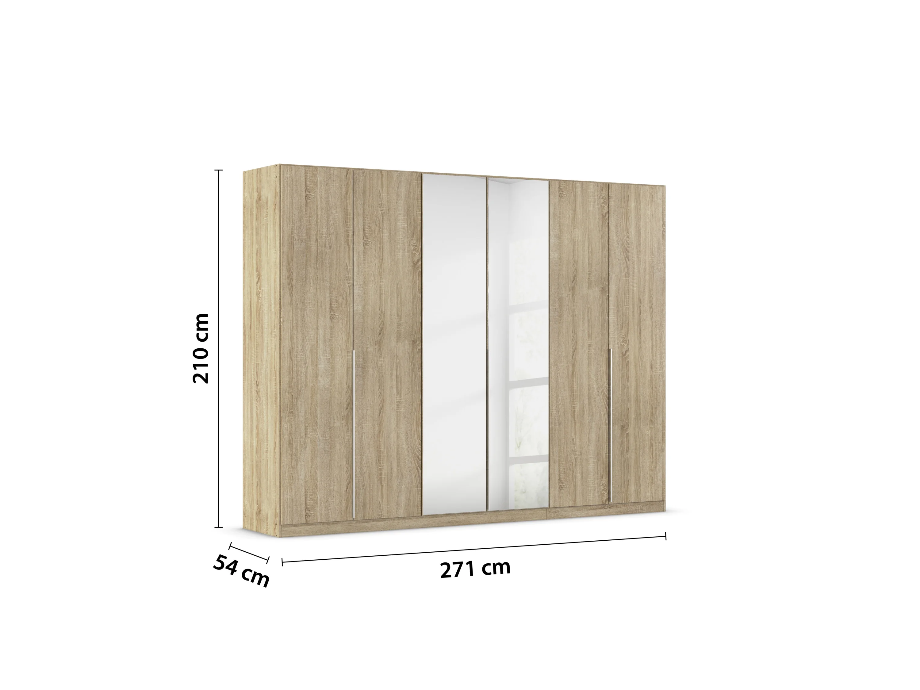 RAUCH ORANGE Drehtürenschrank Alabama mit Spiegel (Basic-Zubehör, Eiche Sonoma, Griffe Alufarben, 271 x 210 cm) – Bild 4 von 4