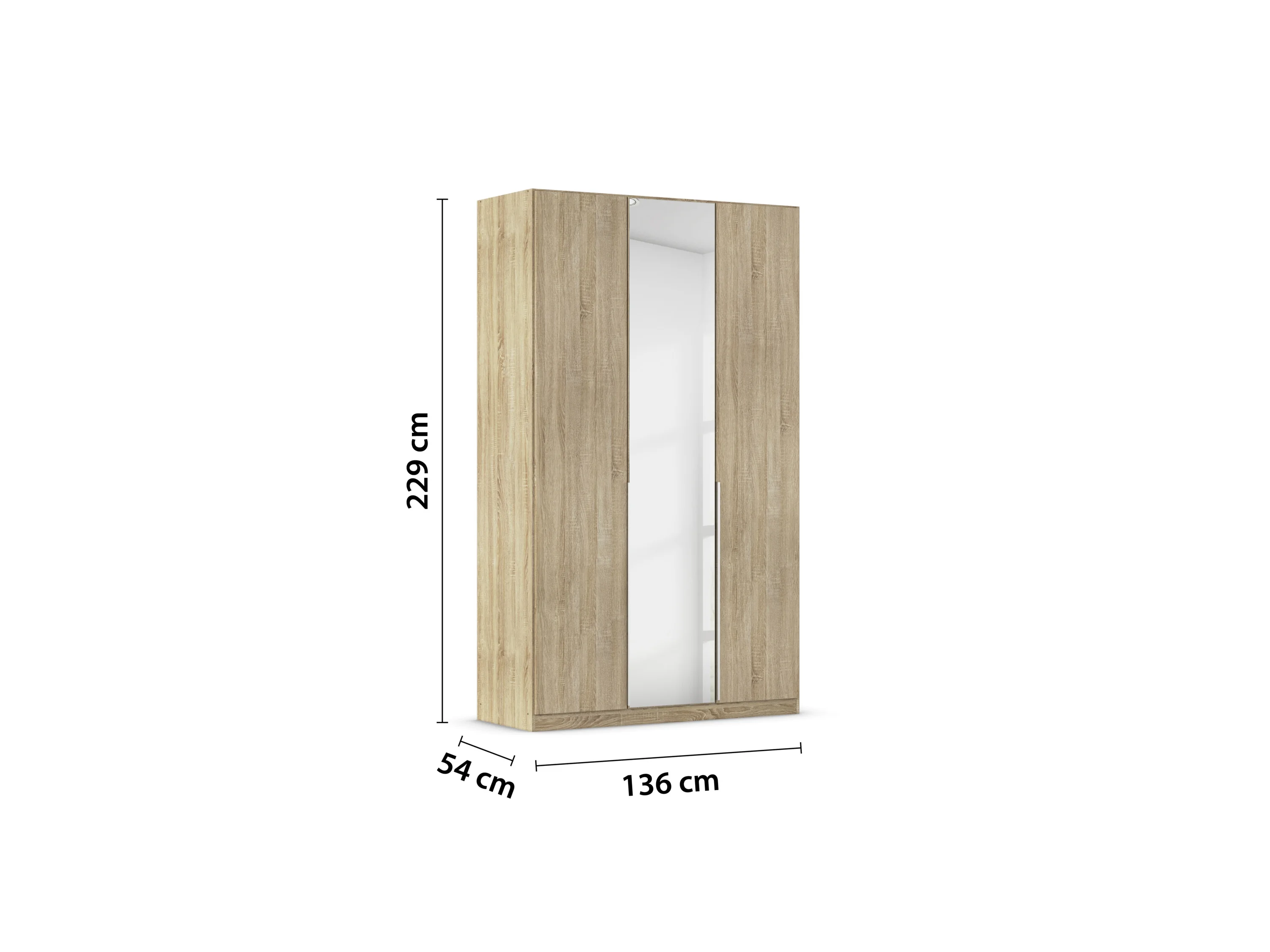 RAUCH ORANGE Drehtürenschrank Alabama mit Spiegel (Basic-Zubehör, Eiche Sonoma, Griffe Alufarben, 136 x 229 cm) – Bild 3 von 4