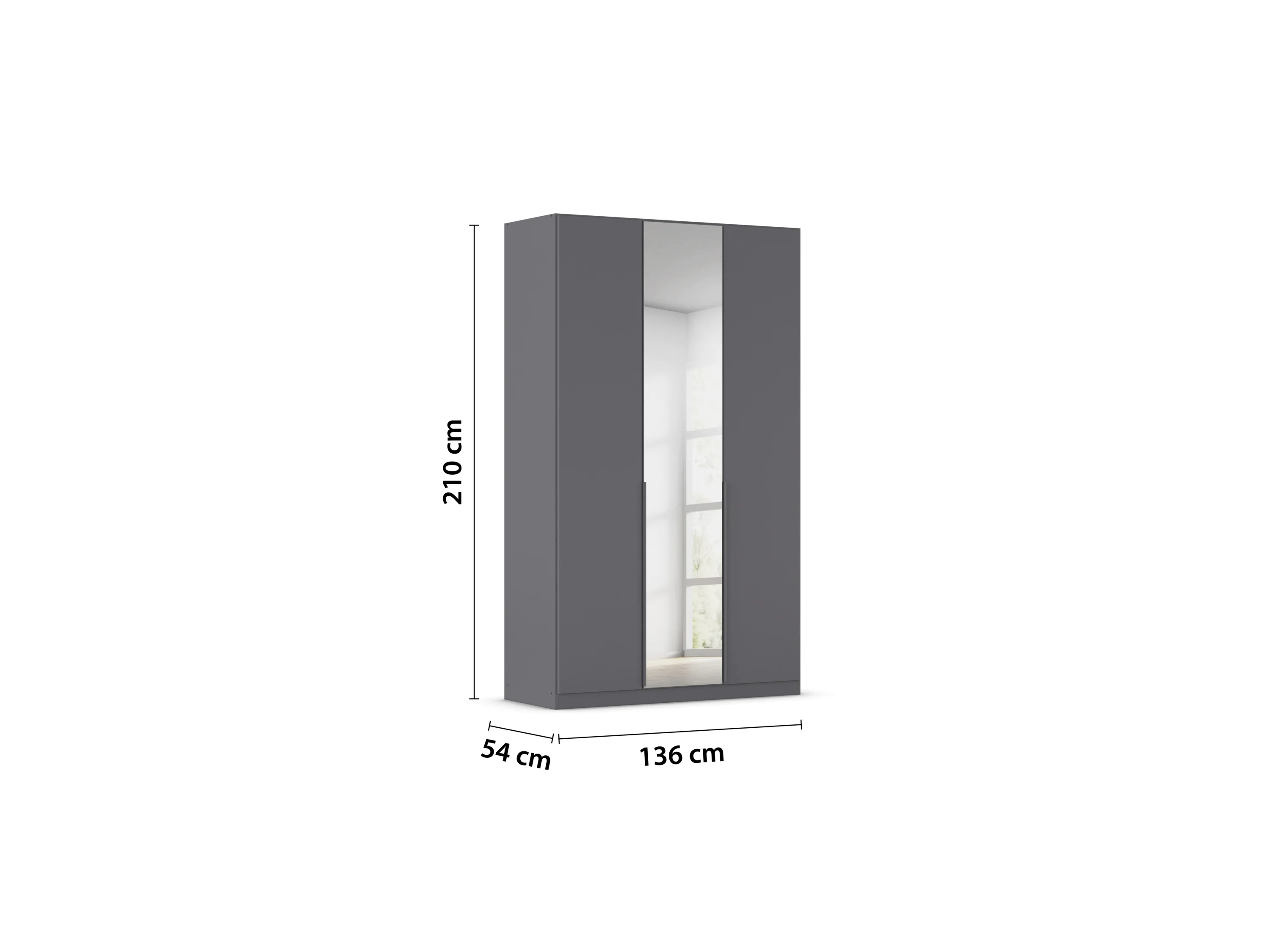 RAUCH ORANGE Drehtürenschrank Alabama mit Spiegel (Basic-Zubehör, Graumetallic, Griffe Grau, 136 x 210 cm) – Bild 3 von 4