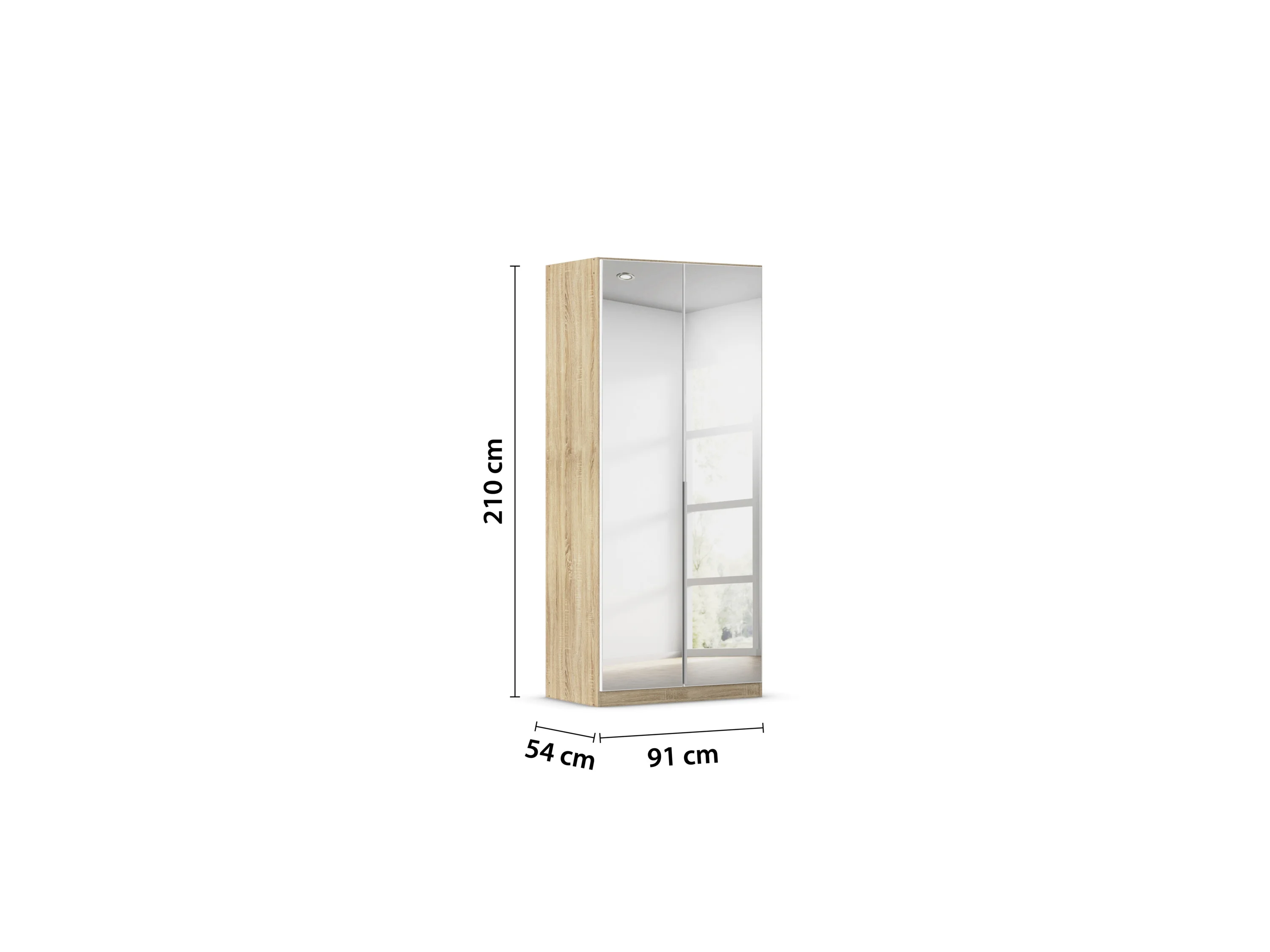 RAUCH ORANGE Drehtürenschrank Alabama mit Spiegel (Basic-Zubehör, Eiche Sonoma, Griffe Alufarben, 91 x 210 cm) – Bild 3 von 4