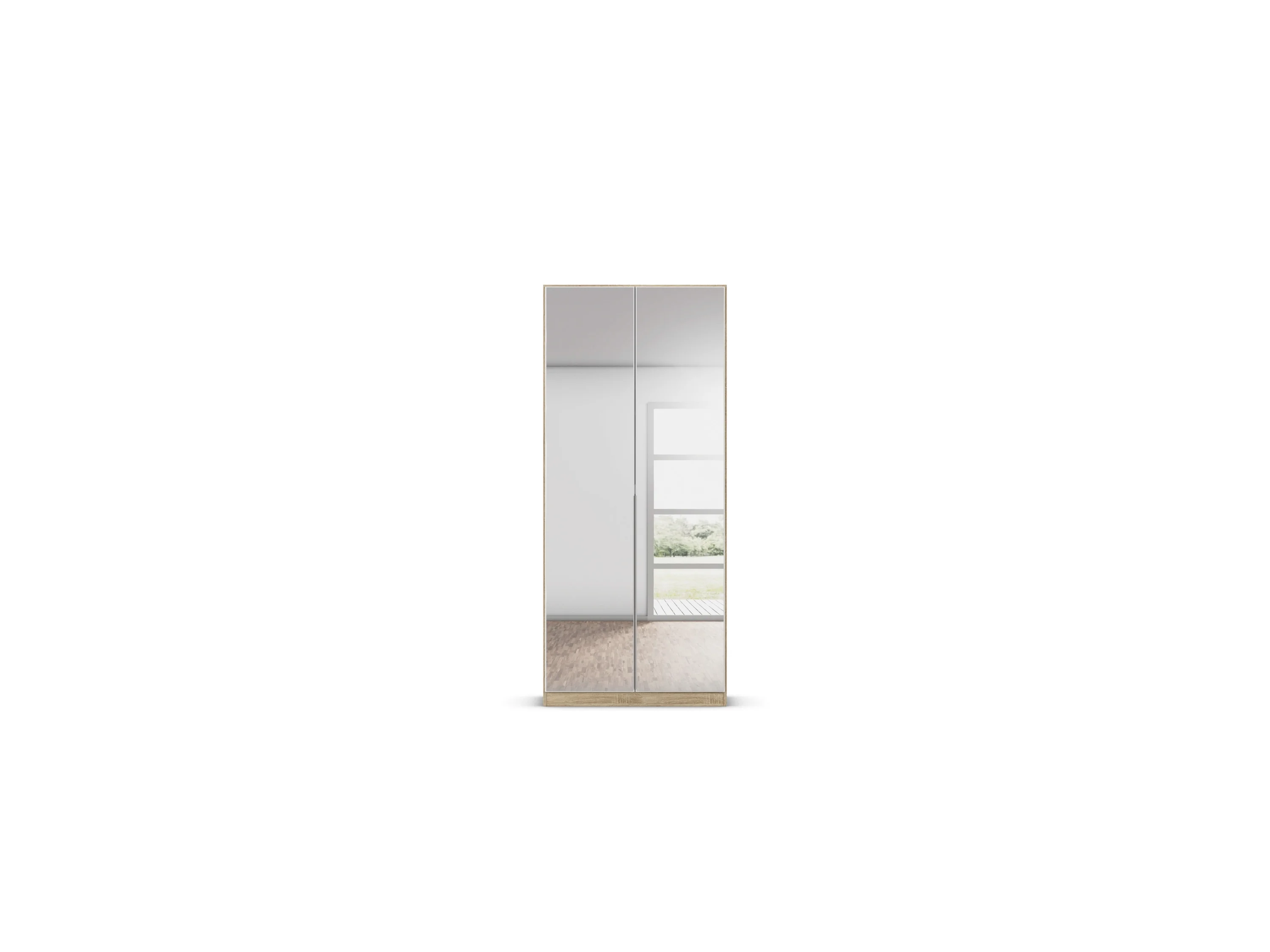 RAUCH ORANGE Drehtürenschrank Alabama mit Spiegel (Basic-Zubehör, Eiche Sonoma, Griffe Alufarben, 91 x 210 cm) – Bild 4 von 4