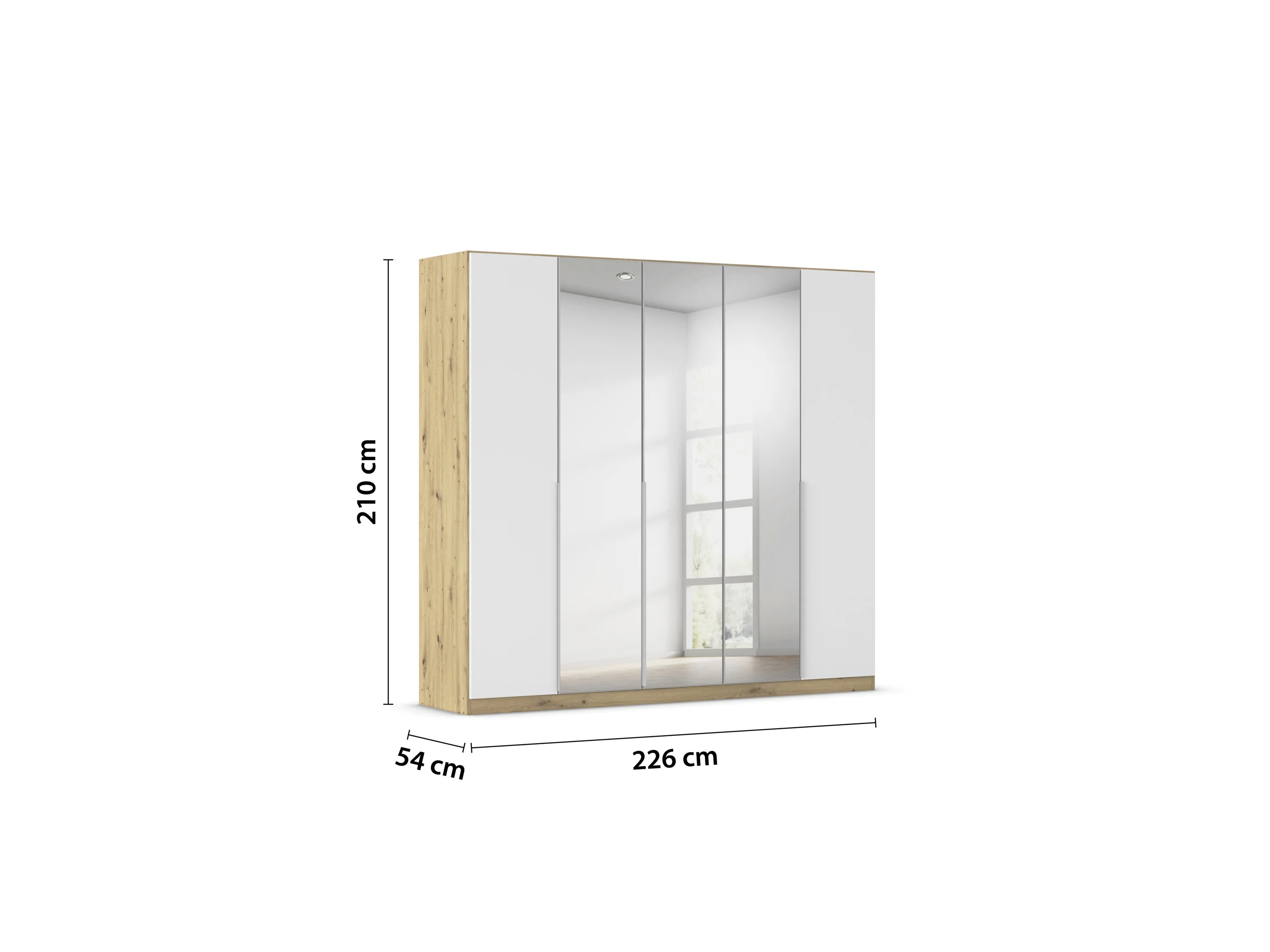RAUCH ORANGE Drehtürenschrank Alabama mit Spiegel (Basic-Zubehör, Weiß/Eiche Artisan, Griffe Alu, 226 x 210 cm) – Bild 3 von 4