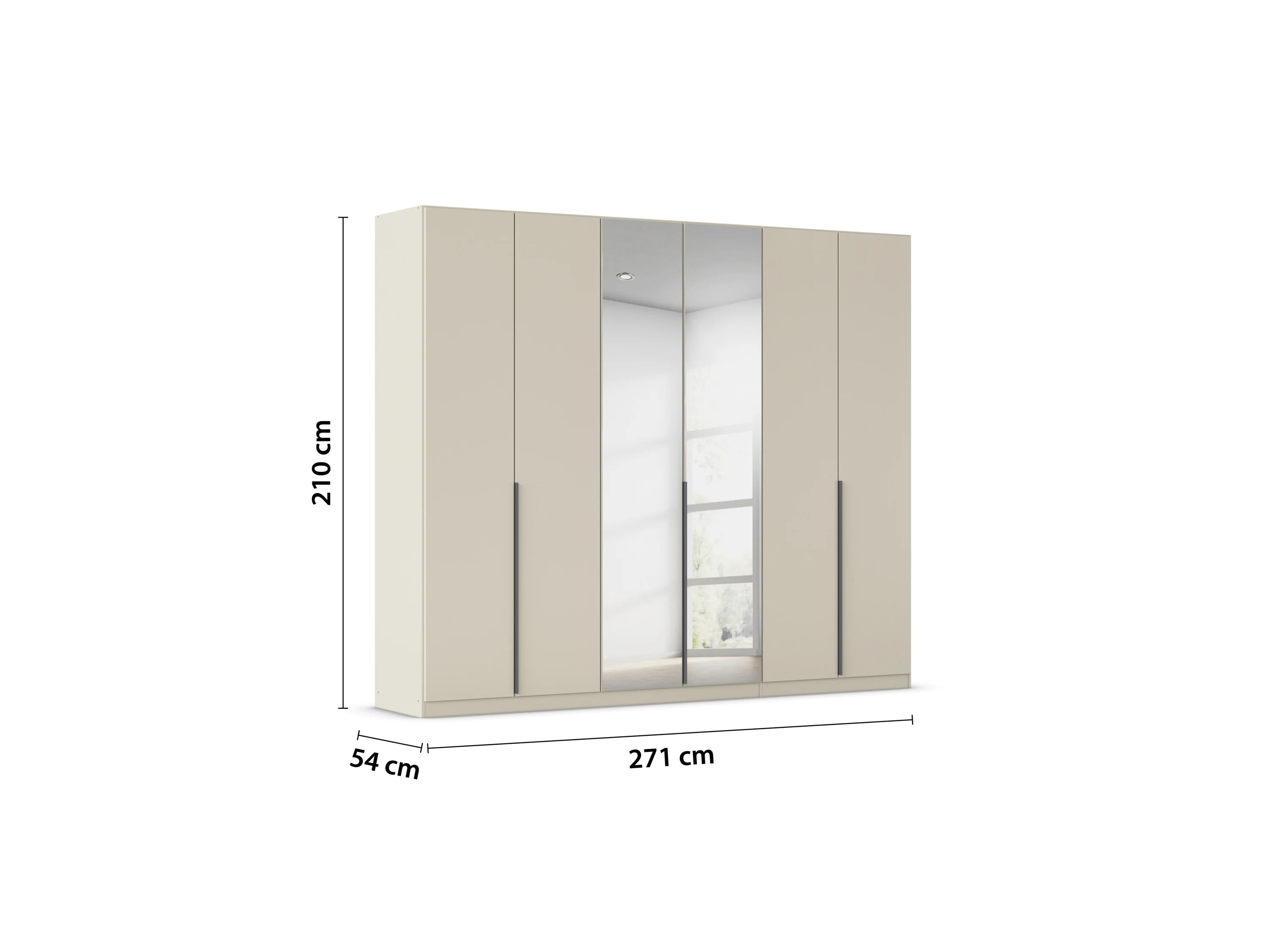 RAUCH ORANGE Drehtürenschrank Alabama mit Spiegel (Basic-Zubehör, Beige-Champagner, Griffe Grau, 271 x 210 cm) – Bild 3 von 4