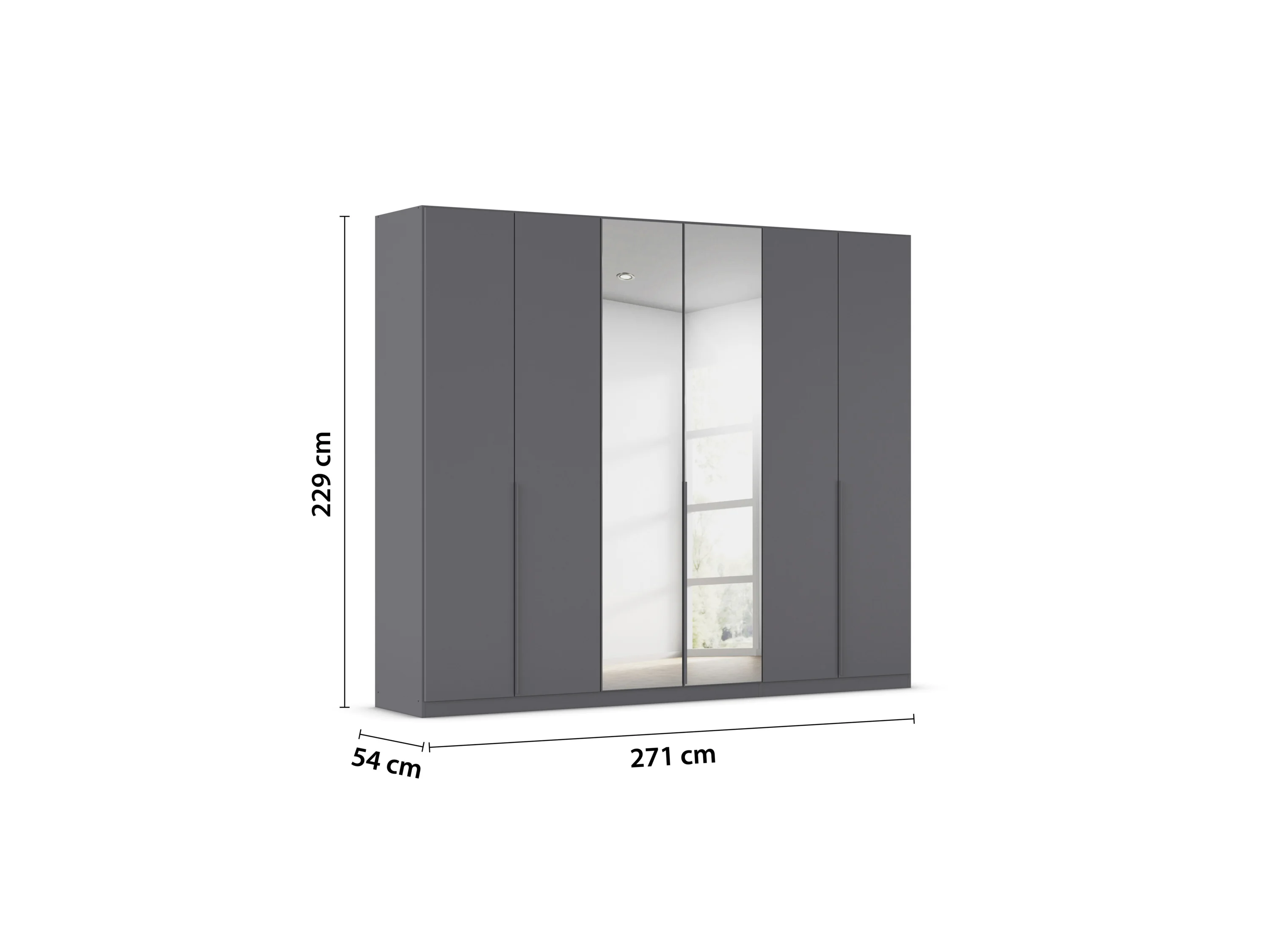 RAUCH ORANGE Drehtürenschrank Alabama mit Spiegel (Basic-Zubehör, Graumetallic, Griffe Grau, 271 x 229 cm) – Bild 3 von 4