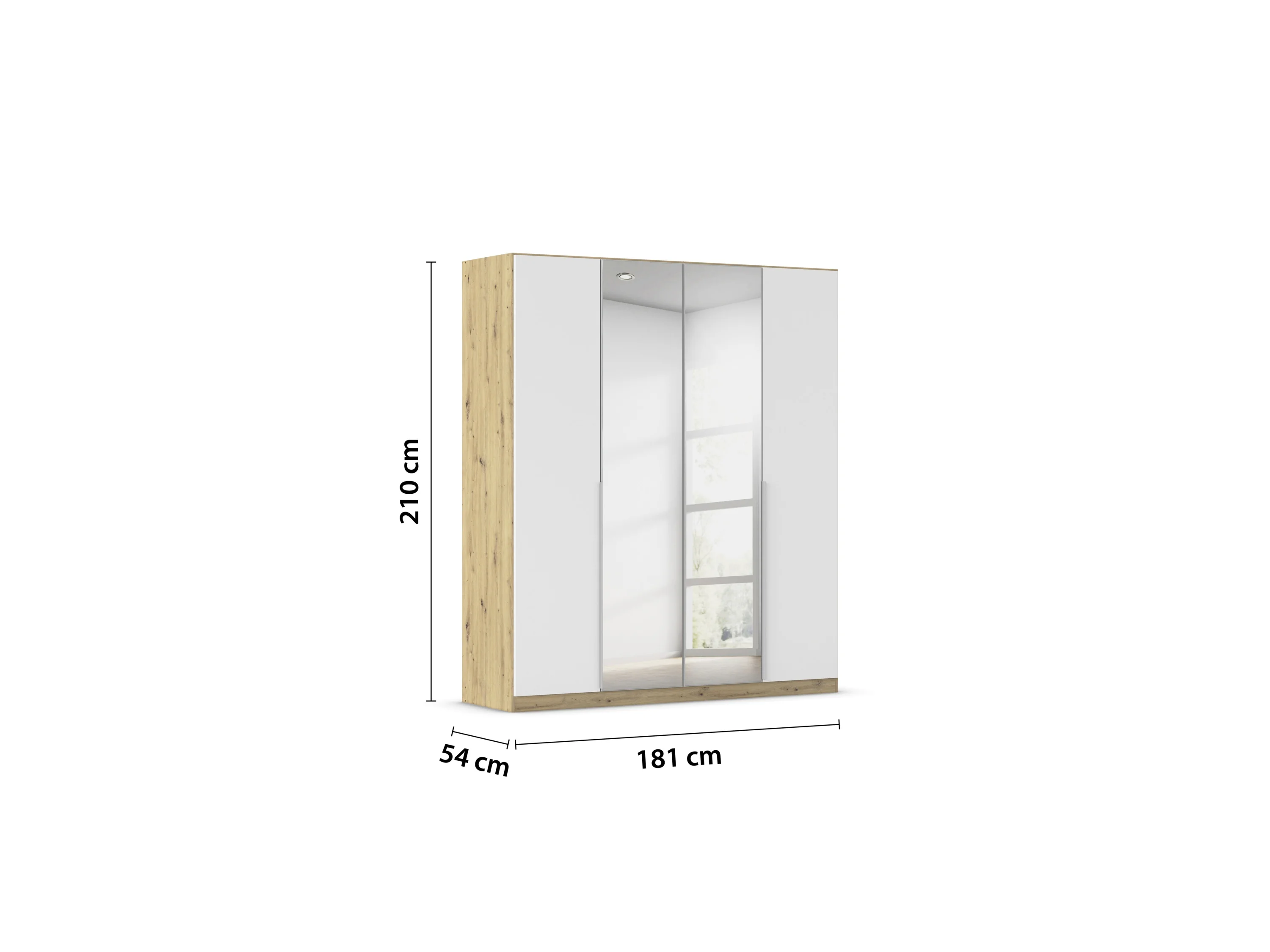RAUCH ORANGE Drehtürenschrank Alabama mit Spiegel (Basic-Zubehör, Weiß/Eiche Artisan, Griffe Alu, 181 x 210 cm) – Bild 3 von 4