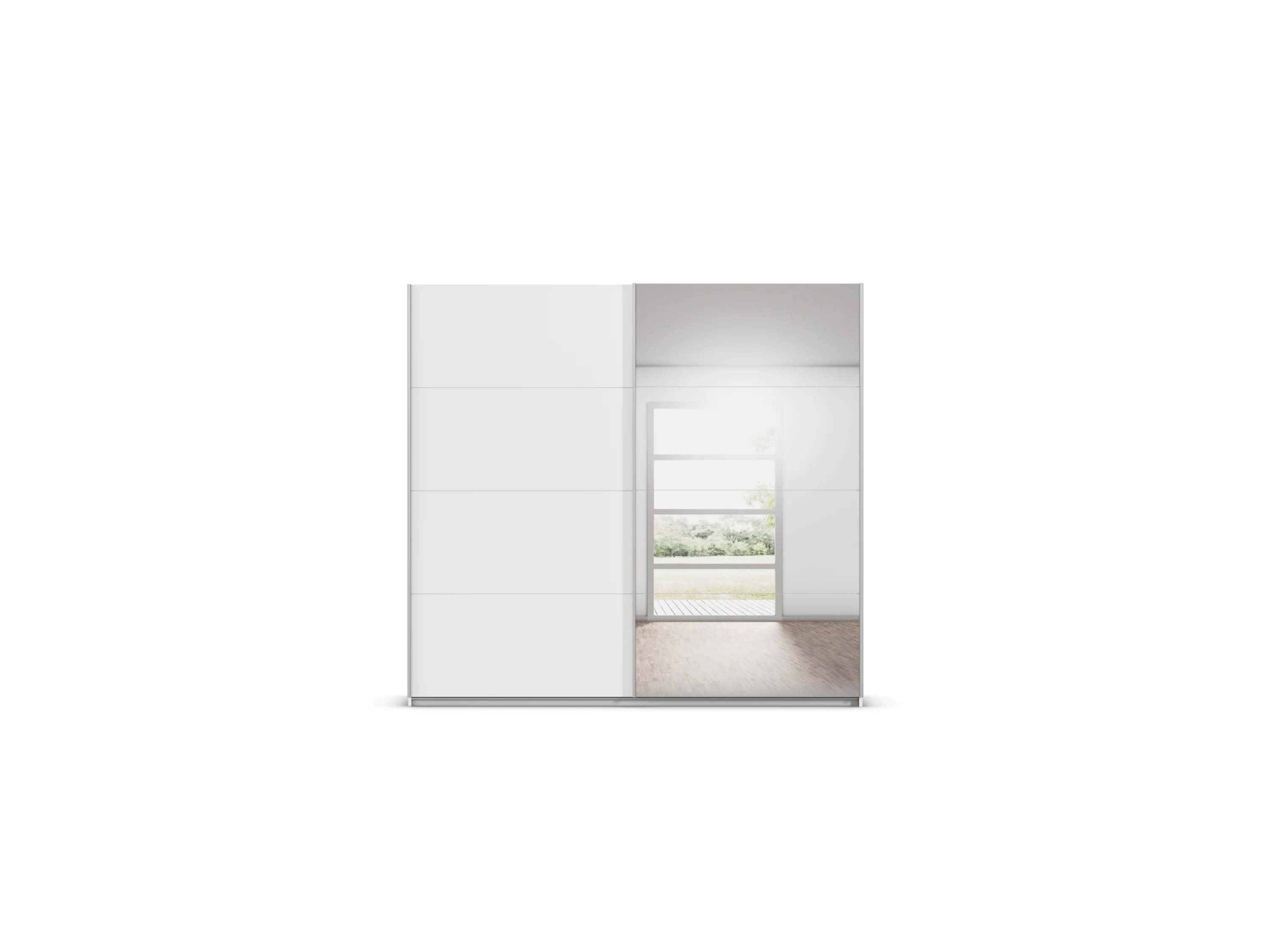 RAUCH ORANGE Quadra Schwebetürenschrank mit Spiegelelementen (Classic-Zubehör, Korpus Weiß, 226 x 210 cm) – Bild 2 von 4