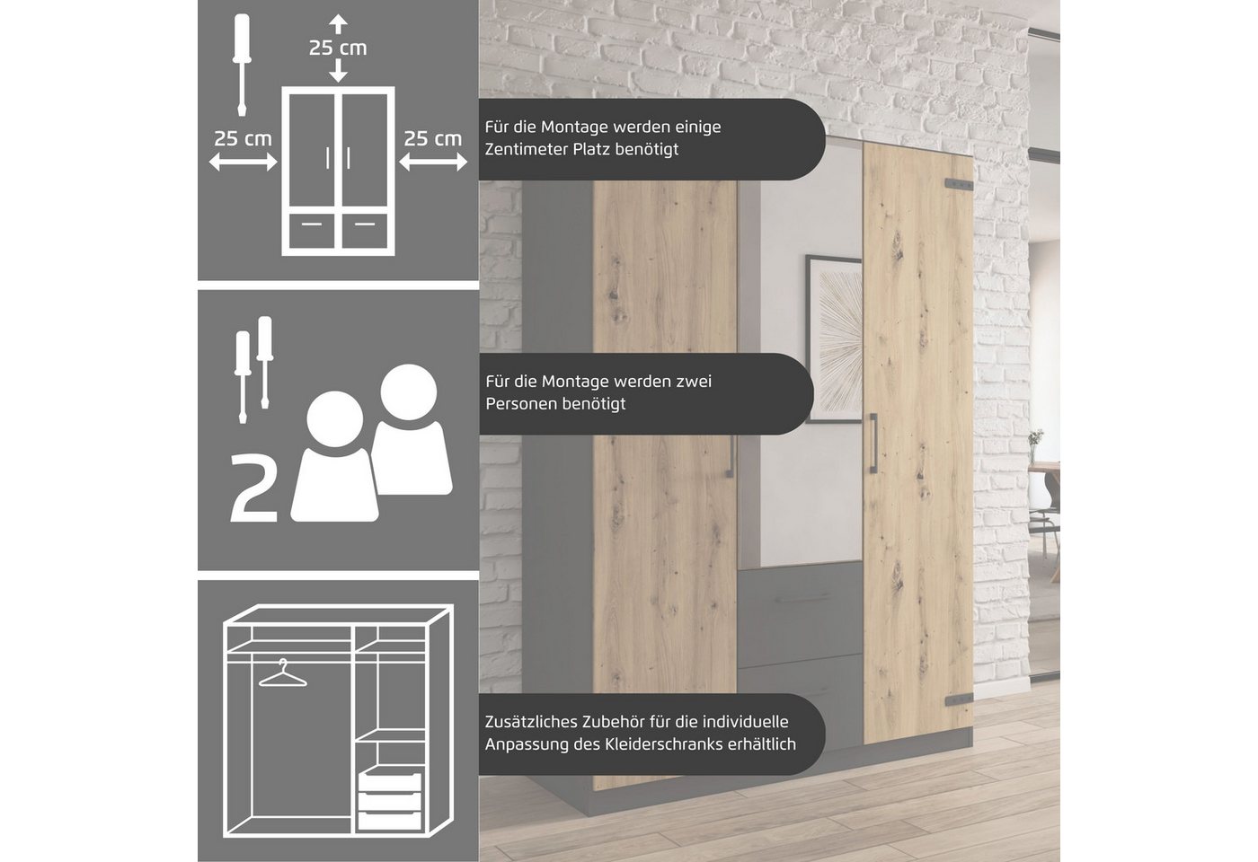 rauch Schrank-Set Holmes, (Set), mit Applikationen "Industrial Style" MADE IN GERMANY – Bild 4 von 5