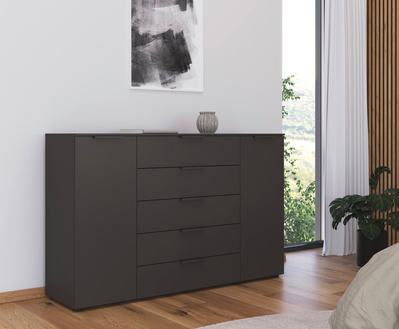 rauch Schubkastenkommode Flipp Schubladenkommode Wäscheschrank Schrank (Breite 160/180 cm mit 4 Einlegeböden), 2-türig mit 5 Schubladen und Soft-Close-Funktion  – Bild 2 von 5