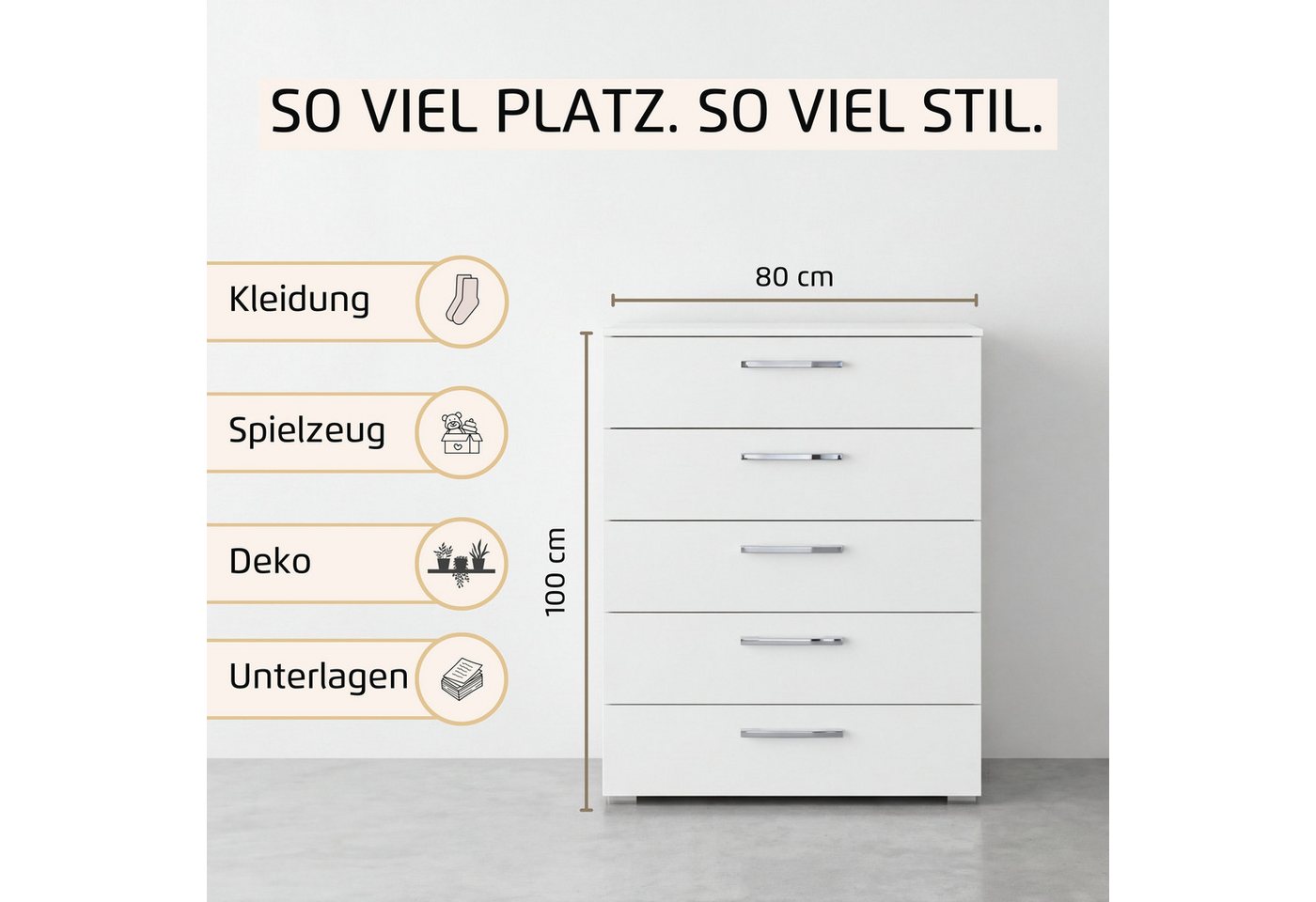 rauch Schubkastenkommode Highboard Sideboard Kommode MONTCLAR Frontauswahl Dekor/Hochglanz/Glas (in 2 Breiten: 40 oder 80 cm / Höhe 100 cm, inkl. Soft-Close-Fun – Bild 3 von 5