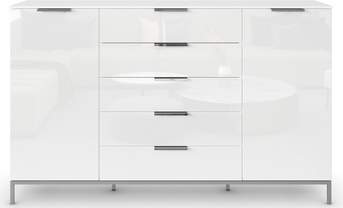 rauch Schubkastenkommode Kommode Türkommode Sideboard Kombikommode FLIPP mit Glasfront (Breite 160/180 cm mit 4 Einlegeböden), 2-trg mit 5 Schubladen und Soft-C – Bild 4 von 5