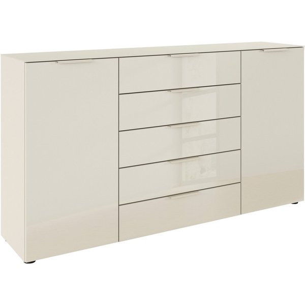 rauch Schubkastenkommode Kommode Türkommode Sideboard Kombikommode FLIPP mit Glasfront (Breite 160/180 cm mit 4 Einlegeböden), 2-türig, 5 Schubladen, Soft-Close