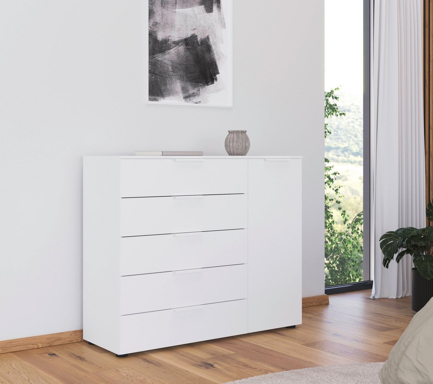 rauch Schubkastenkommode Kommode Türkommode Sideboard Kombikommode FLIPP (Breite 120 cm mit 2 Einlegeböden), 1-türig mit 5 Schubladen und Soft-Close-Funktion – Bild 2 von 5